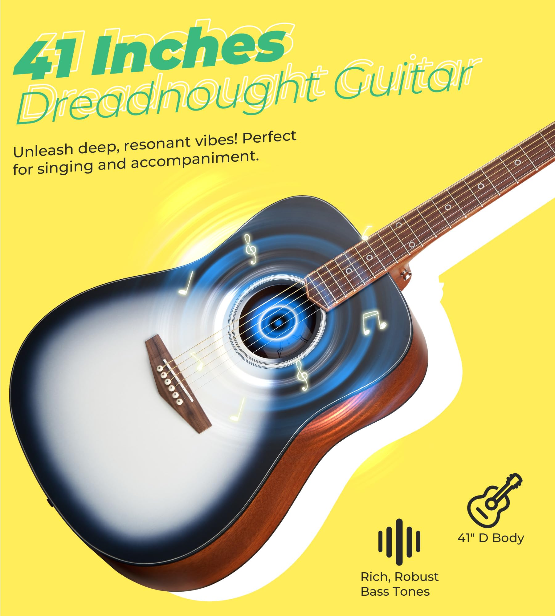 Vangoa Dreadnought Acoustic Guitar Bundle 41 inch for Beginners Adults Youth, 4/4 Full Size Steel String Acoustic Guitar Starter