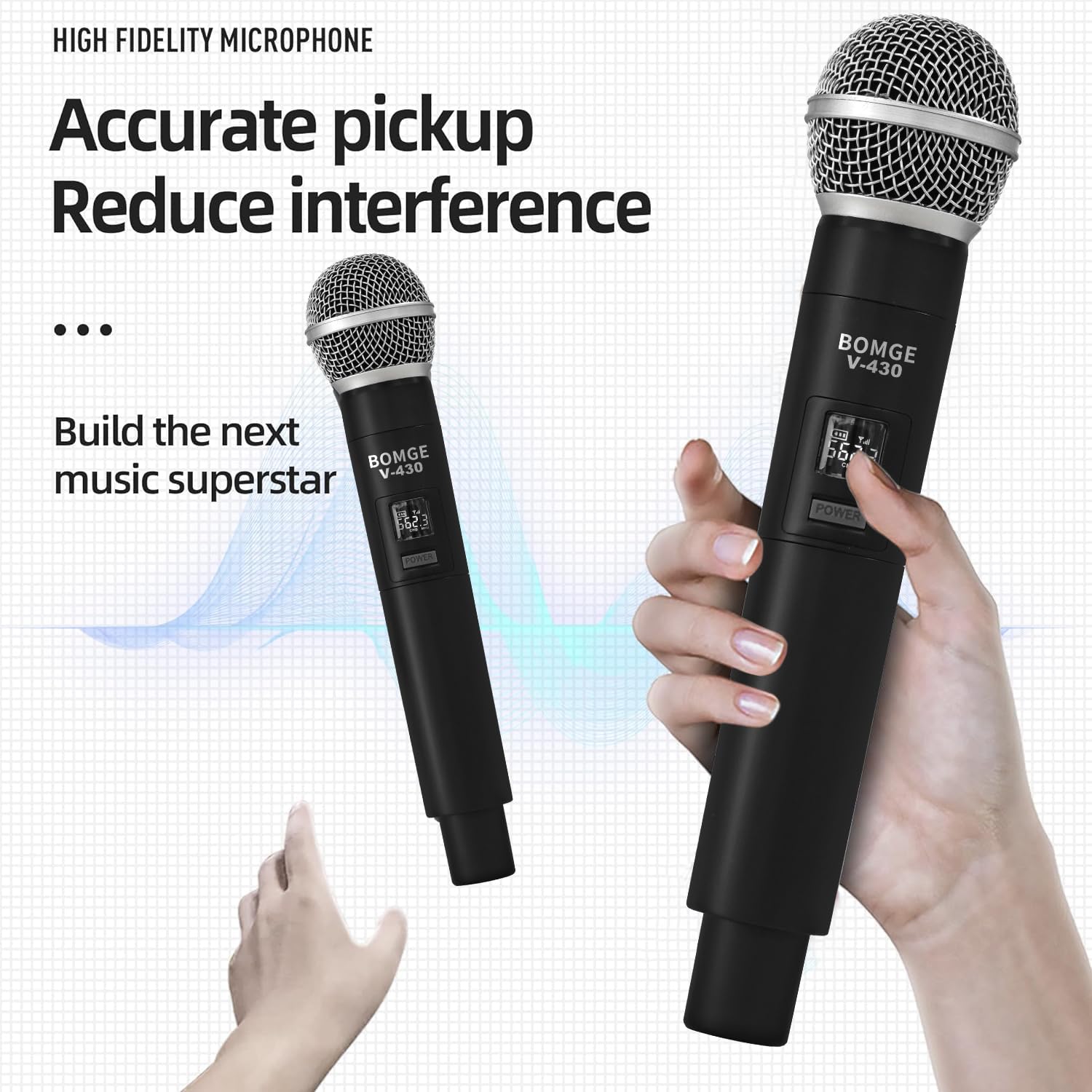 Wireless Microphone System, BOMGE Pro 4-Channel Cordless Mic Set with Four Handheld Mics, Fixed Frequency, Long Range 200ft, Ide