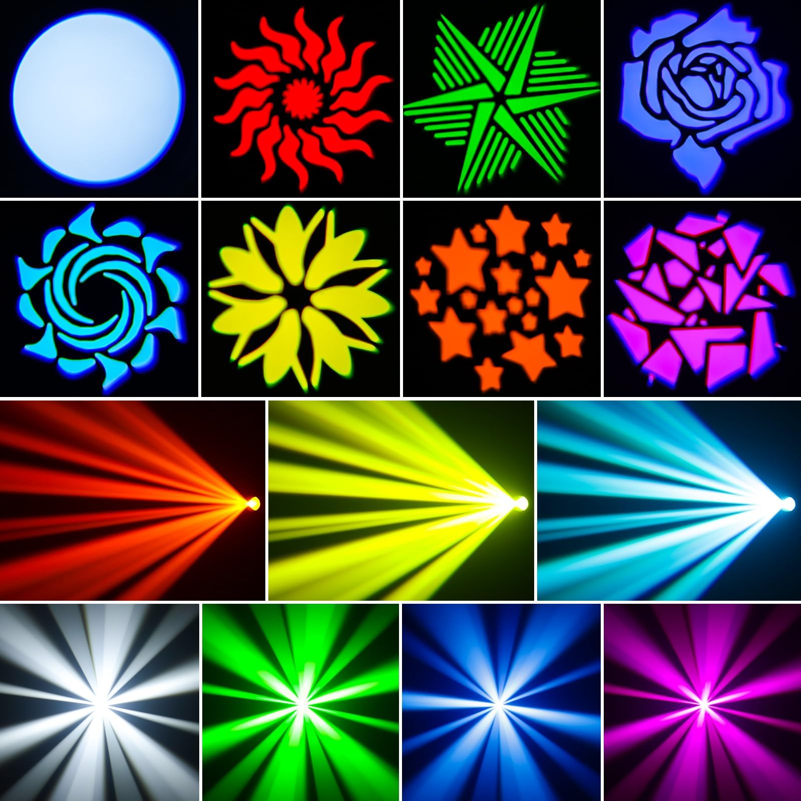4PCS 60W LED Moving Head Light with Remote 8 GOBO 8 Pattern Spotlight by DMX Controlled 11 Channel for Disco Club Party Stage Li