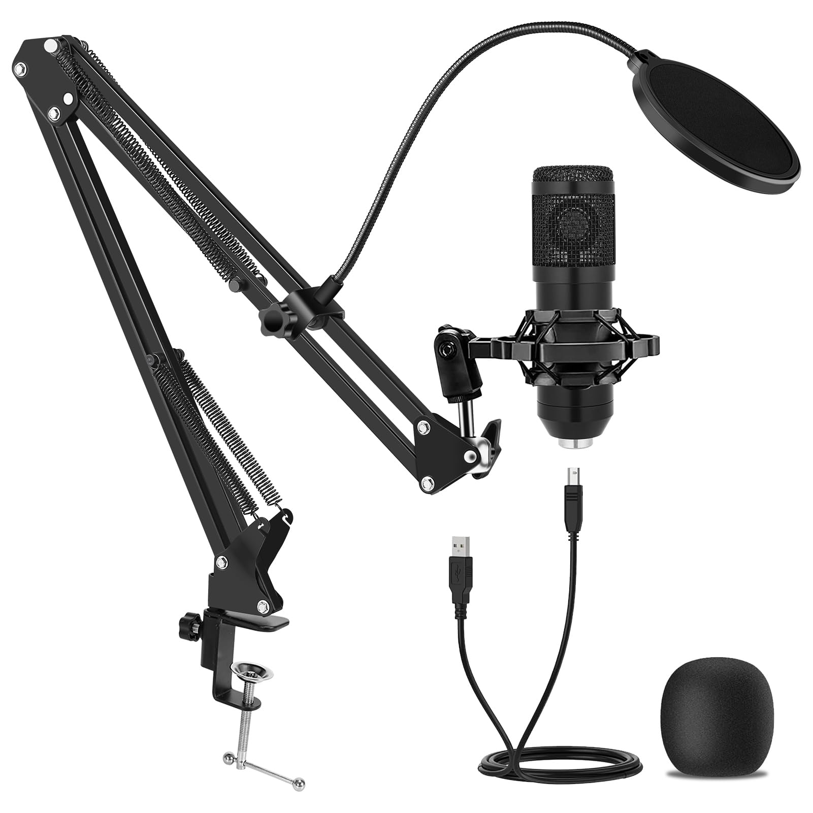 Usb Condenser Microphone,Computer Pc Microphone Kit With Adjustable Boom Arm Stand Shock Mount For Youtube Vocal Gaming Streamin