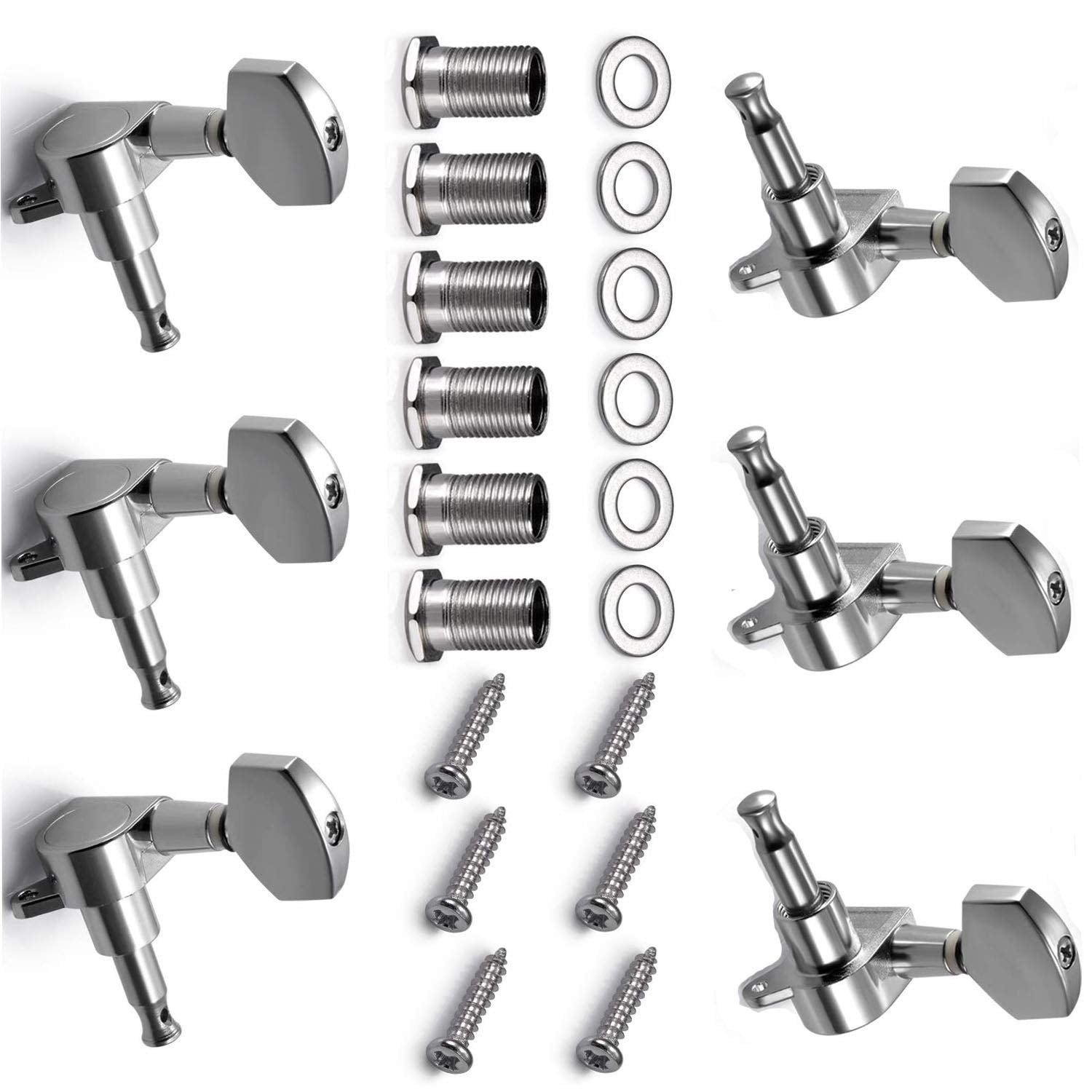 6PCS Guitar Machine Heads Knobs 3L+3R Guitar String Tuning Peg Tuner for Acoustic Guitar Sliver