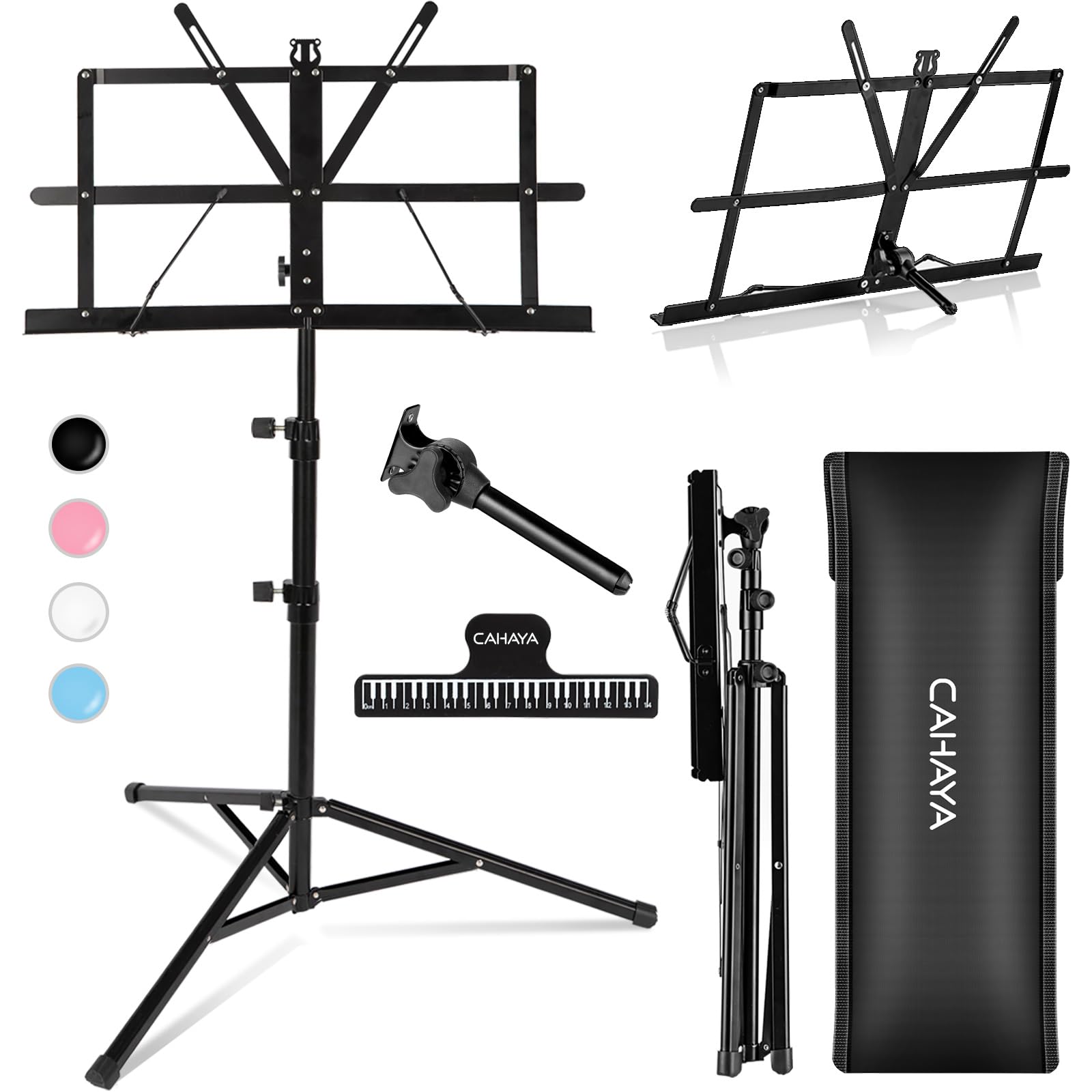 CAHAYA Portable Sheet Music Stand: Dual Use Desktop Book Holder Folding Lightweight Extra Stable Reinforced with Carrying Bag an