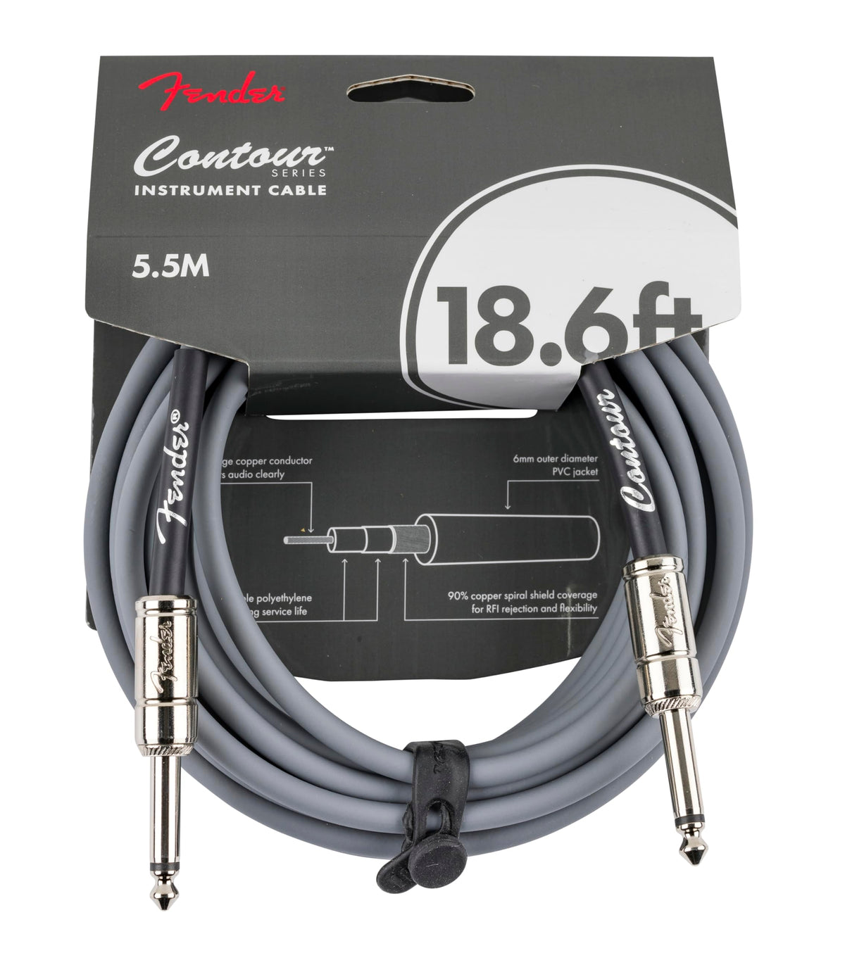 Fender Contour Instrument Cable, Guitar Cable, Guitar Accessories, Straight/Straight, Inca Silver, 18.6 Ft