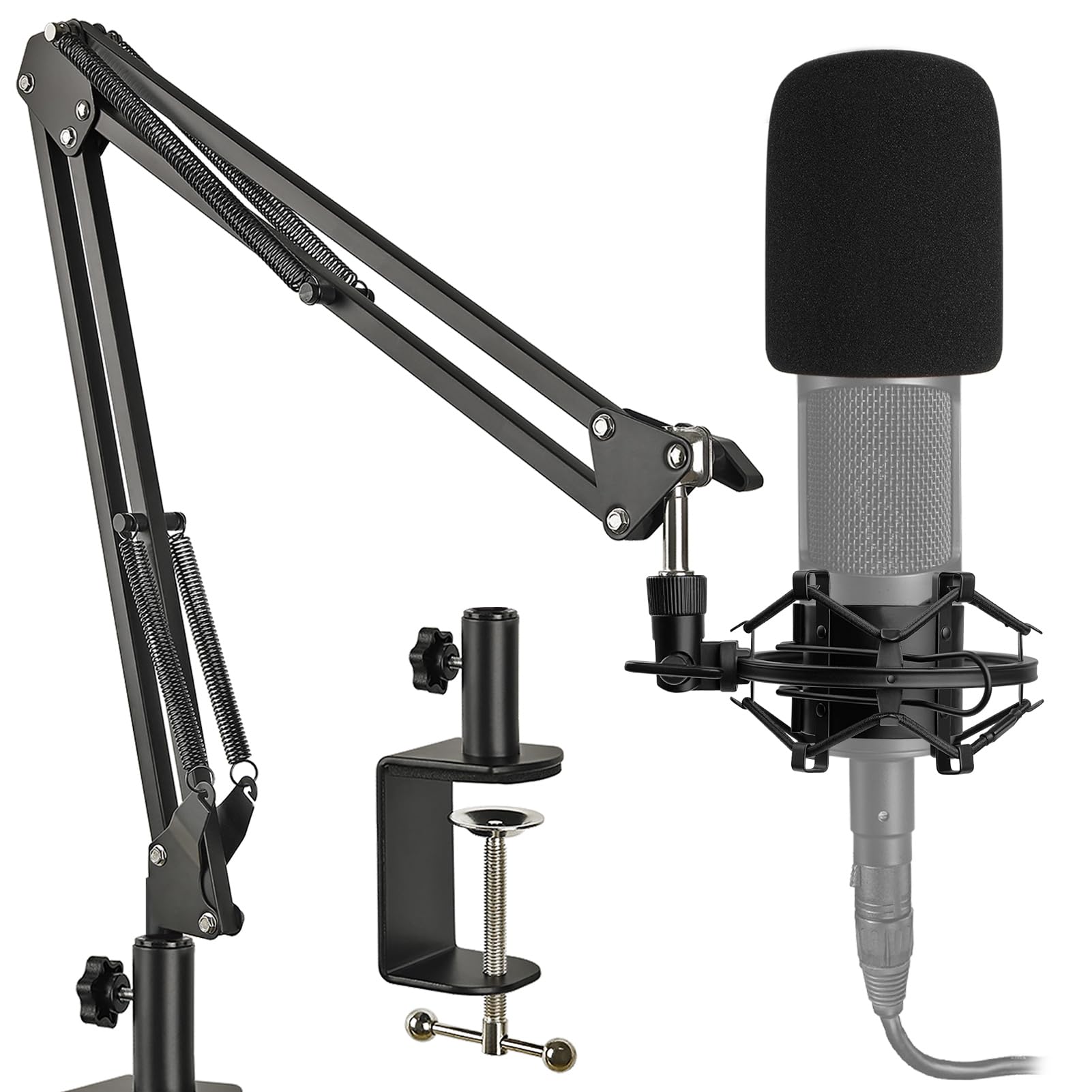 At2020 Mic Stand With Shock Mount And Pop Filter, Suspension Scissor Boom Arm With Upgraded Heavy Duty Clamp For Audio Technica