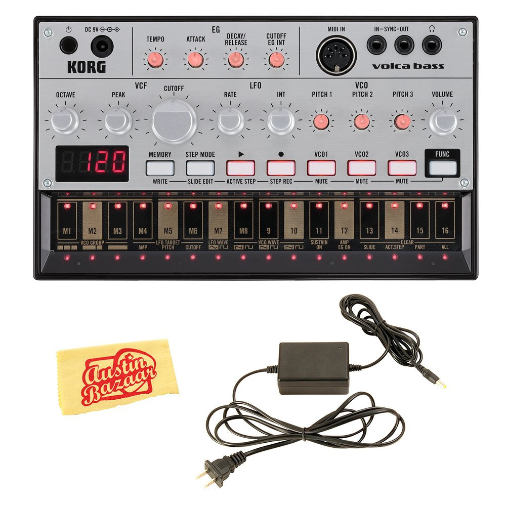 Korg Volca Bass Analogue Bass Machine Bundle with Power Supply and Austin Bazaar Polishing Cloth