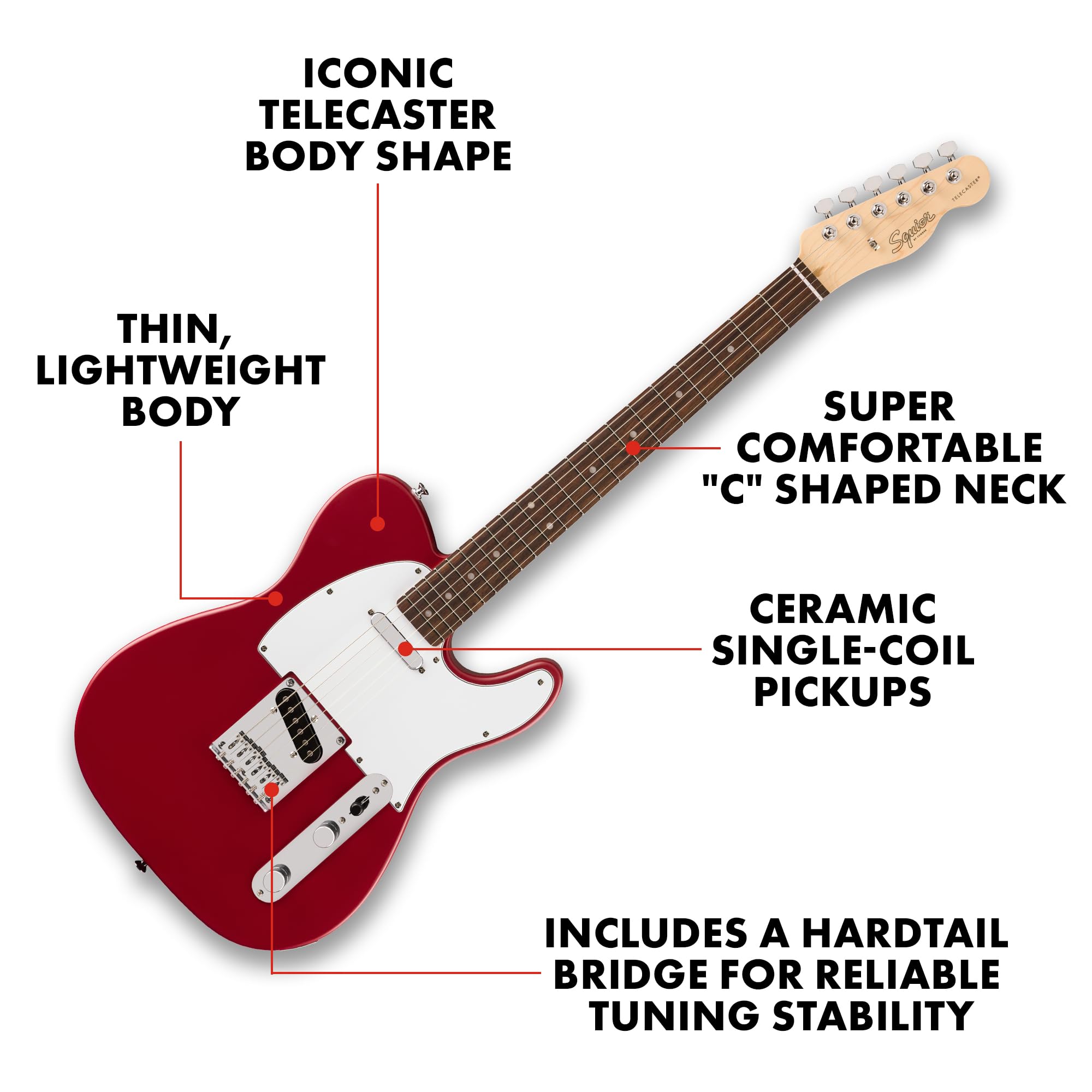 Fender Squier Debut Series Telecaster Electric Guitar, Beginner Guitar, 2-Year Warranty, Includes Free Lessons, Dakota Red with