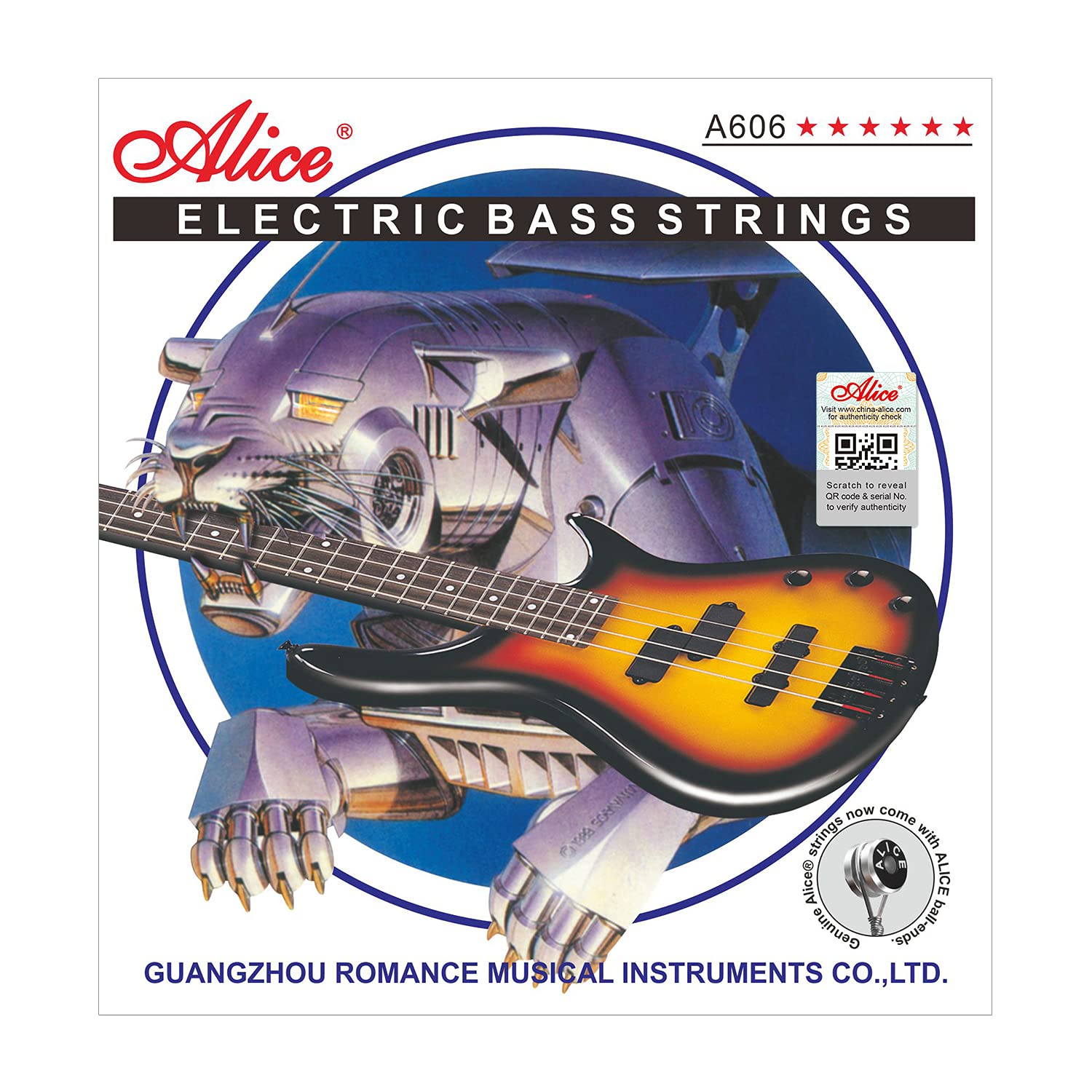 Alice Electric Bass Guitar Strings 4-String Sets Medium .045-.105, Nickel Alloy Winding Strings With Nickel-Plated Ball-End For 