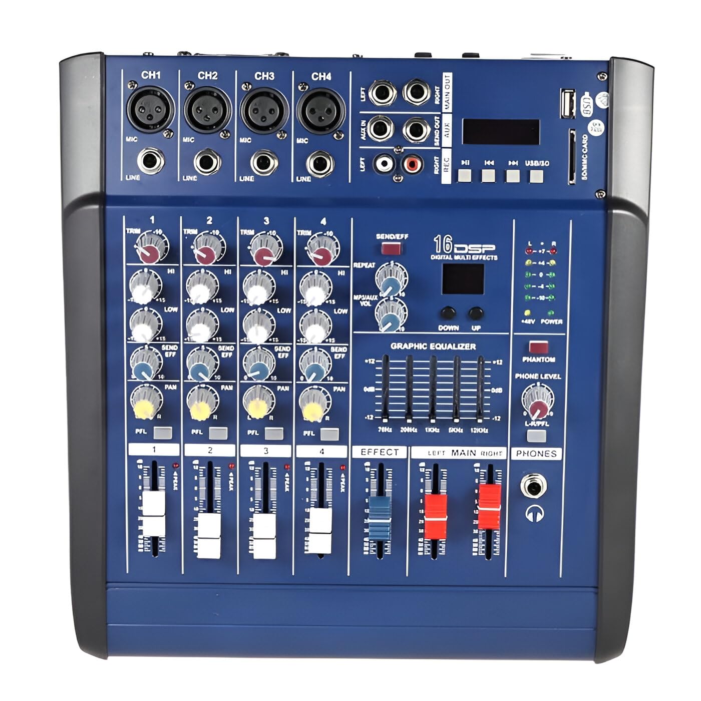 Powerpak Pmx-402D-Usb 4 Channel Digtal Dj Audio Mixer | Dsp Echo Amplifier Console With 48V Phantom Power, 16 Built-In Sound Eff
