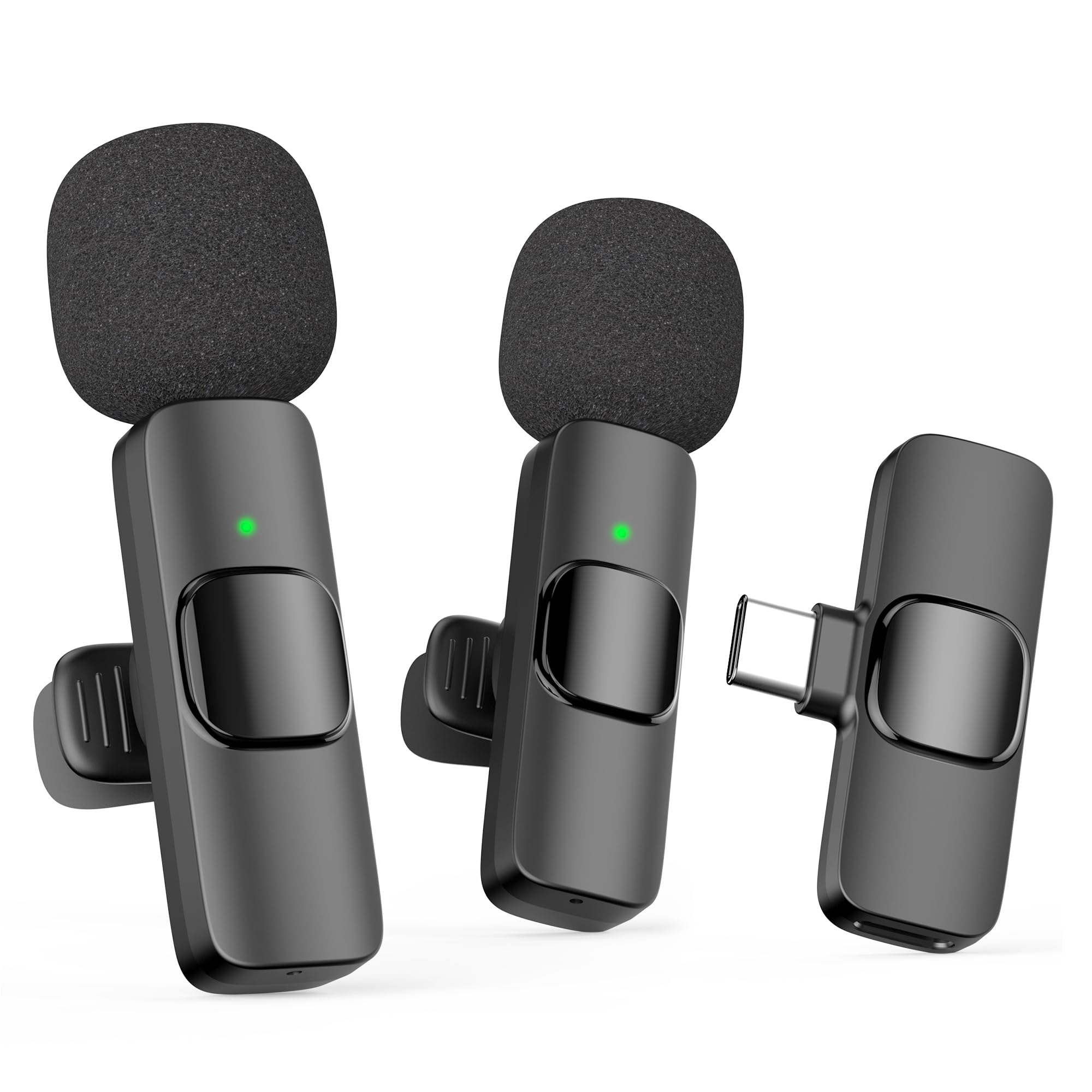 Oraolo USB-C Mini Wireless Lavalier Microphone for iPhone Android, 2 Pack Professional Lapel Mics for Recording, Clip-on Mic wit