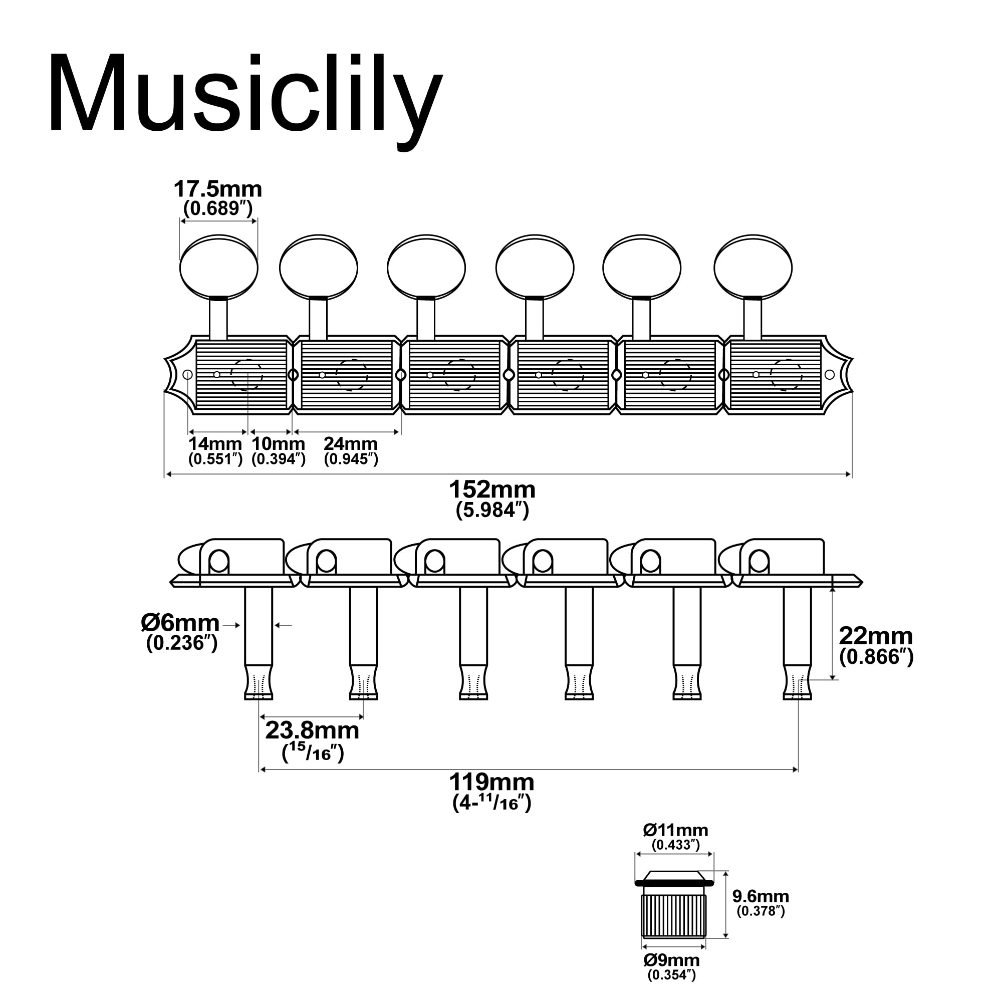 Musiclily Pro Vintage 6-in-Line Guitar Tuners Split Shaft Machine Heads Tuning Pegs Keys Set for Squier Classic Vibe Fender Stra