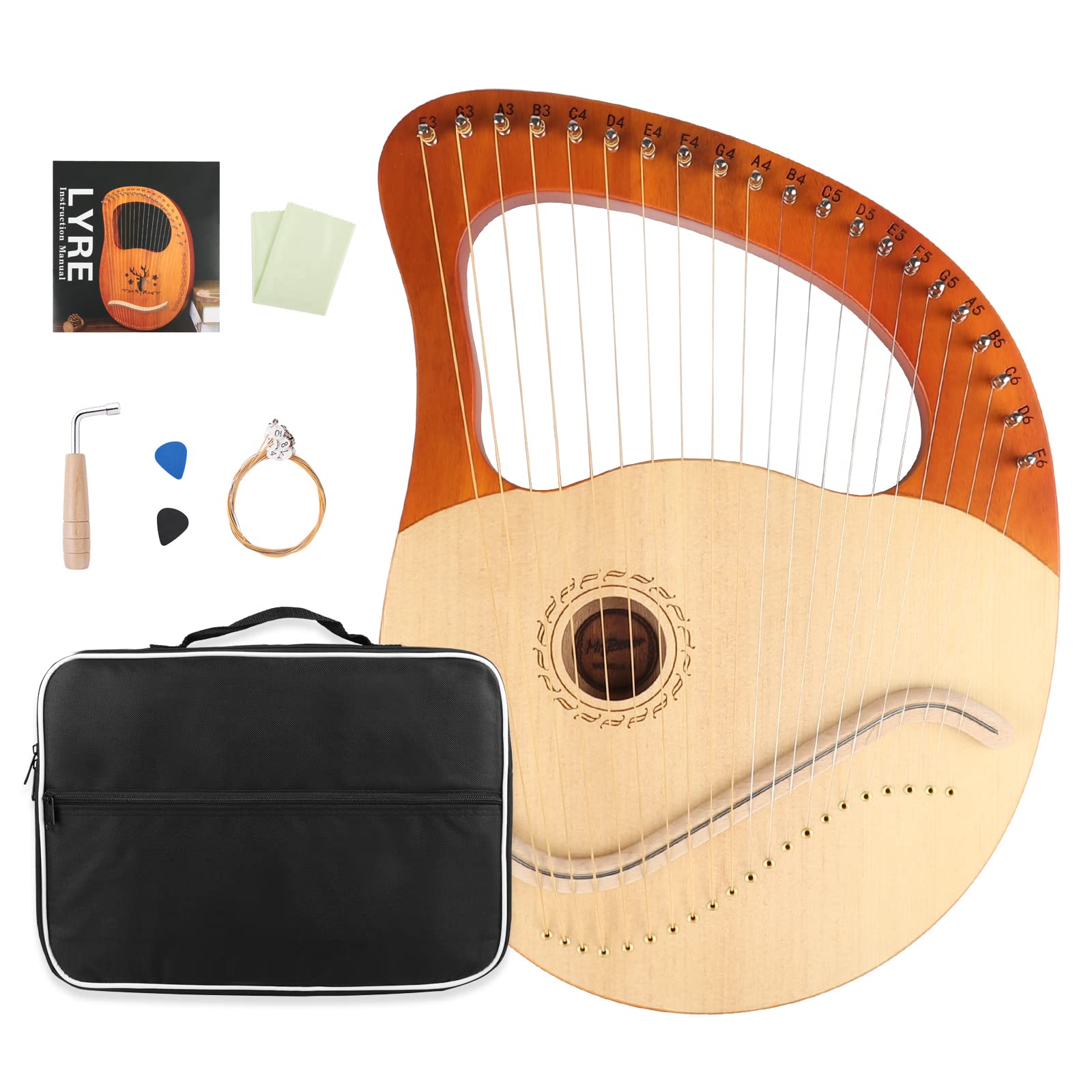 Mr.Power Lyre Harp, 21 Metal Strings Lyre Harp Present For Music Lovers, Beginners, Friend with Tuning Wrench, Replace String Se