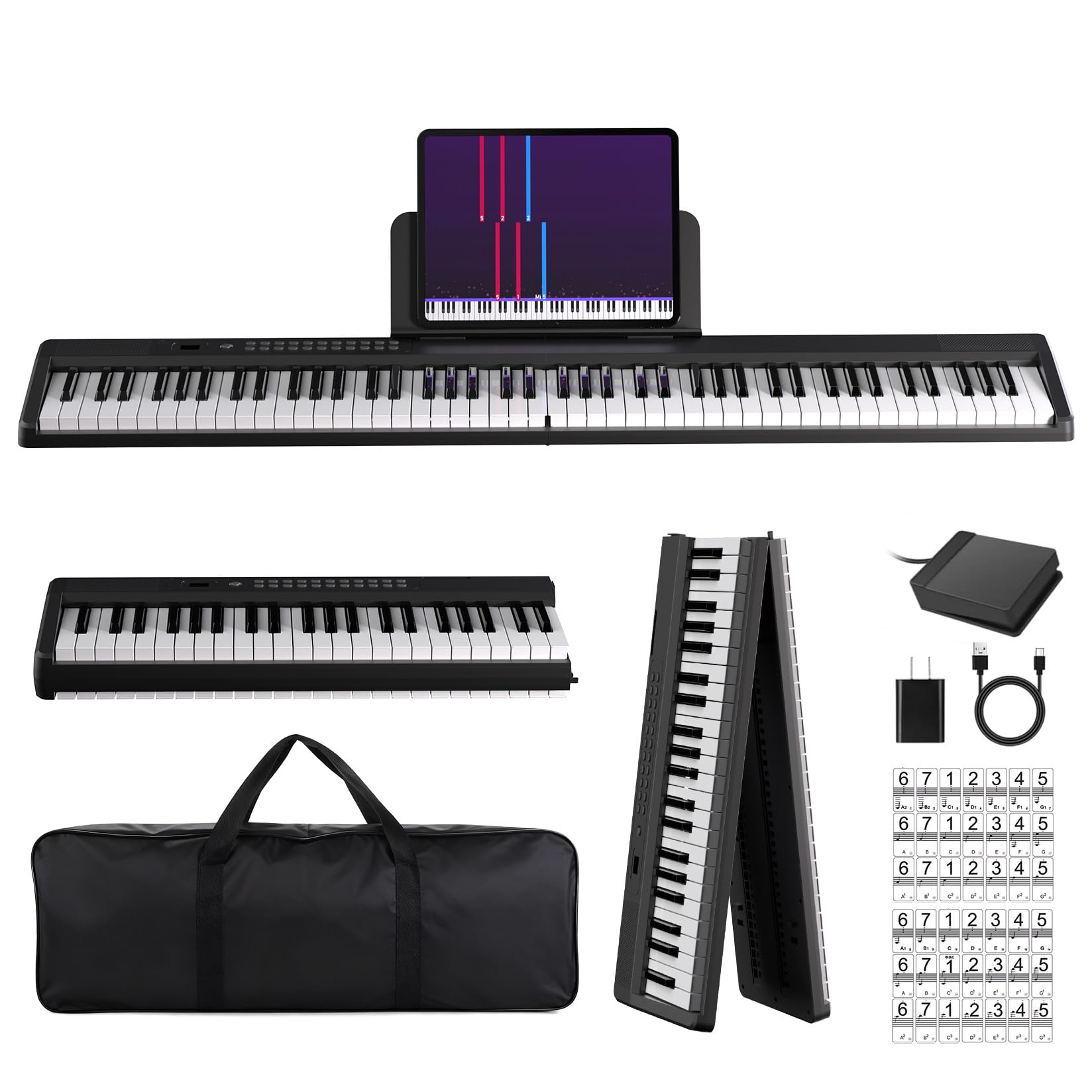 MARVTOWN Portable Folding Piano Keyboard,88Keys Semi-Weighted Full Size,Foldable Digital Piano, Rechargeable Electric/Electronic