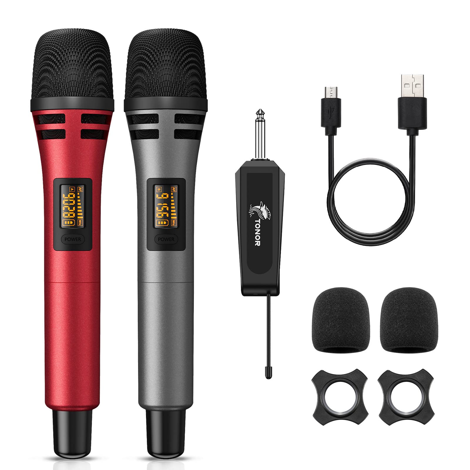 Tonor Wireless Microphones, Uhf Dual Karaoke Microphone System, Microfonos Inalambricos With Rechargeable Receiver, Cordless Dyn