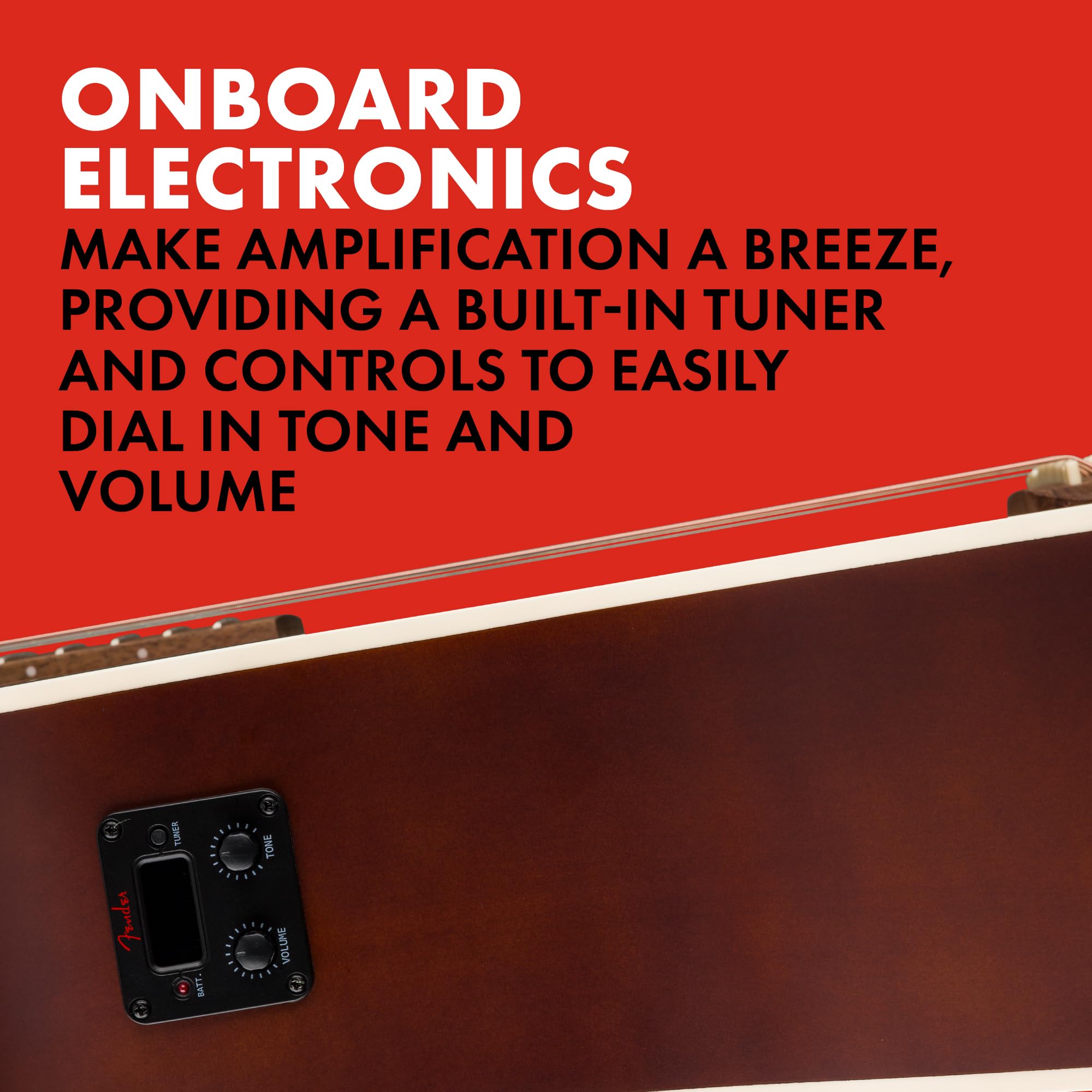 Fender California Debut Redondo CE Series Acoustic Guitar, Beginner Guitar, 2-Year Warranty, Includes Built-In Tuner, 2-Tone Sun