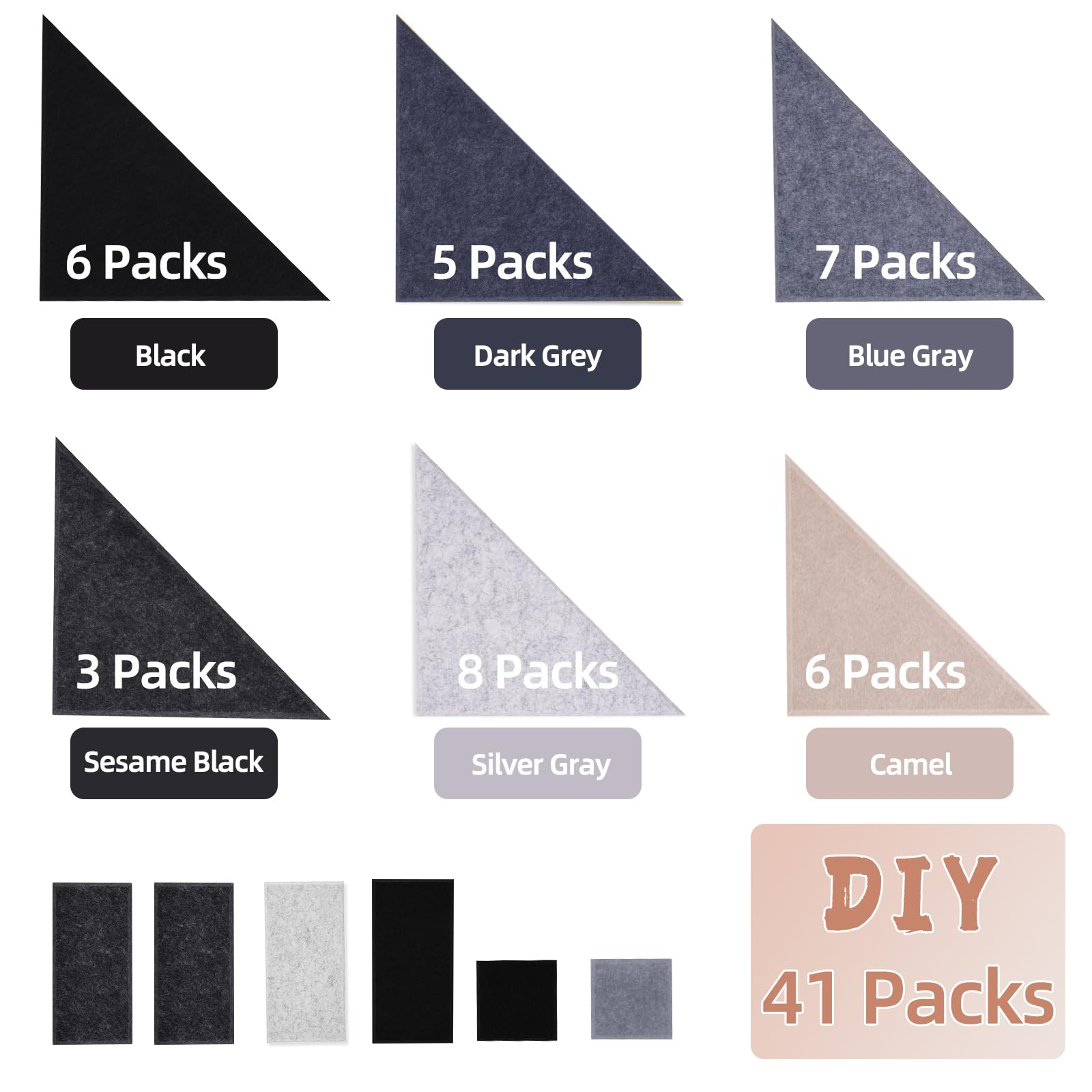 Tutmyrea 41 Pack Self-Adhesive Triangular Acoustic Panels, 88''X35'' Sound Absorbing Panels, Soundproof Wall Panels, Wall Decora