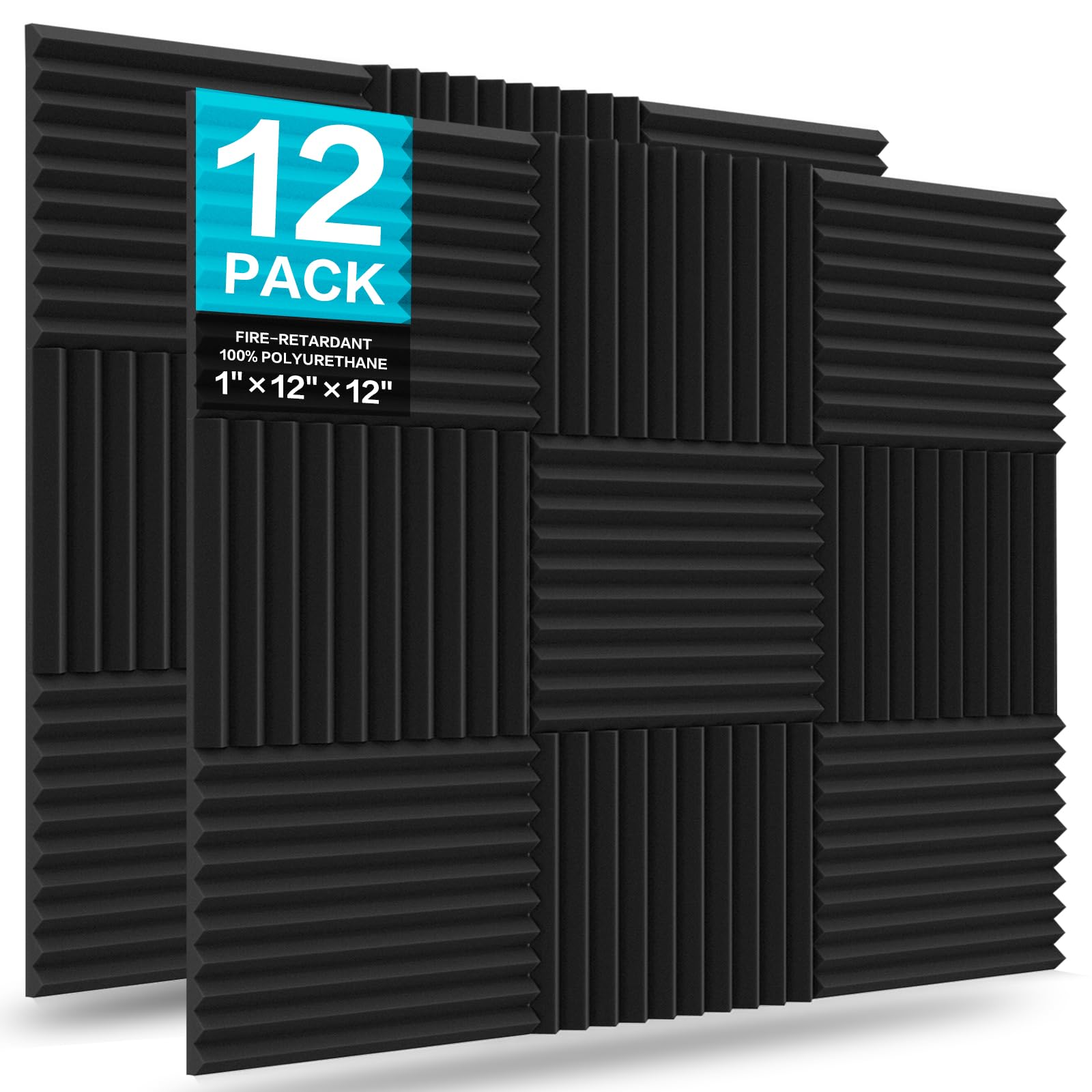 Jber 12 Pack Acoustic Foam Panels, 1'' X 12'' X 12'' Sound Proof Foam Panels For Walls, High Desnsity Studio Soundproofing Wedge