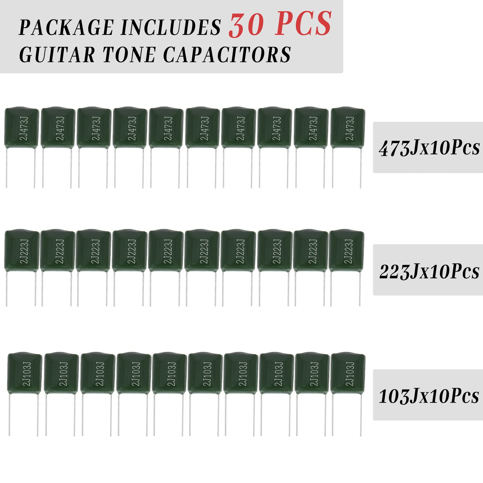 Guitar Tone Capacitor 223J 0.022uf-10pcs,103J .01uf-10pcs,473J .047uF-10pcs Capacitors Polypropylene Electronic Accessories 630v