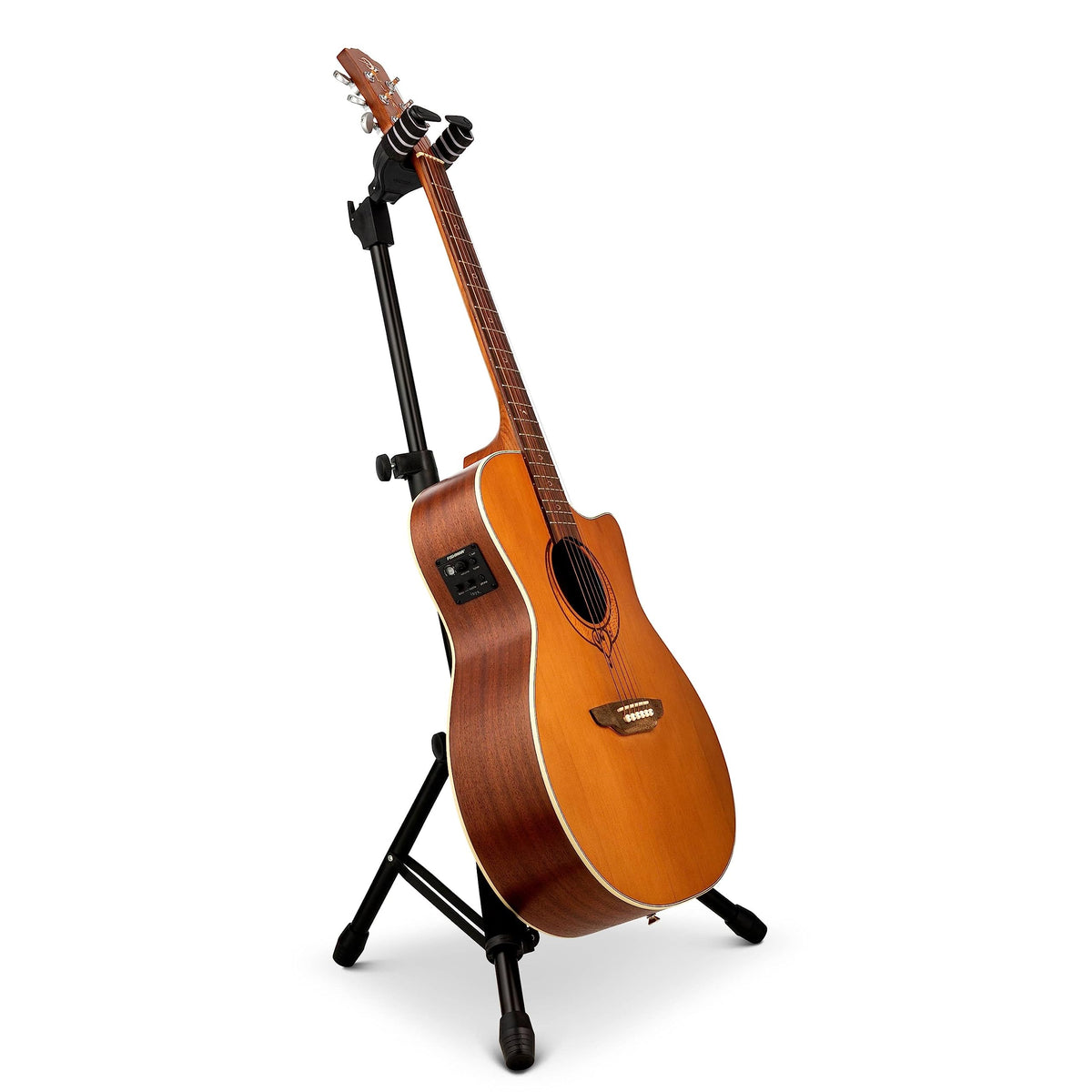 Clef Audio Labs Universal Upright Floor Guitar Stand - Gravity Self-Locking Mechanism, Height-Adjustable, Portable With Guitar B