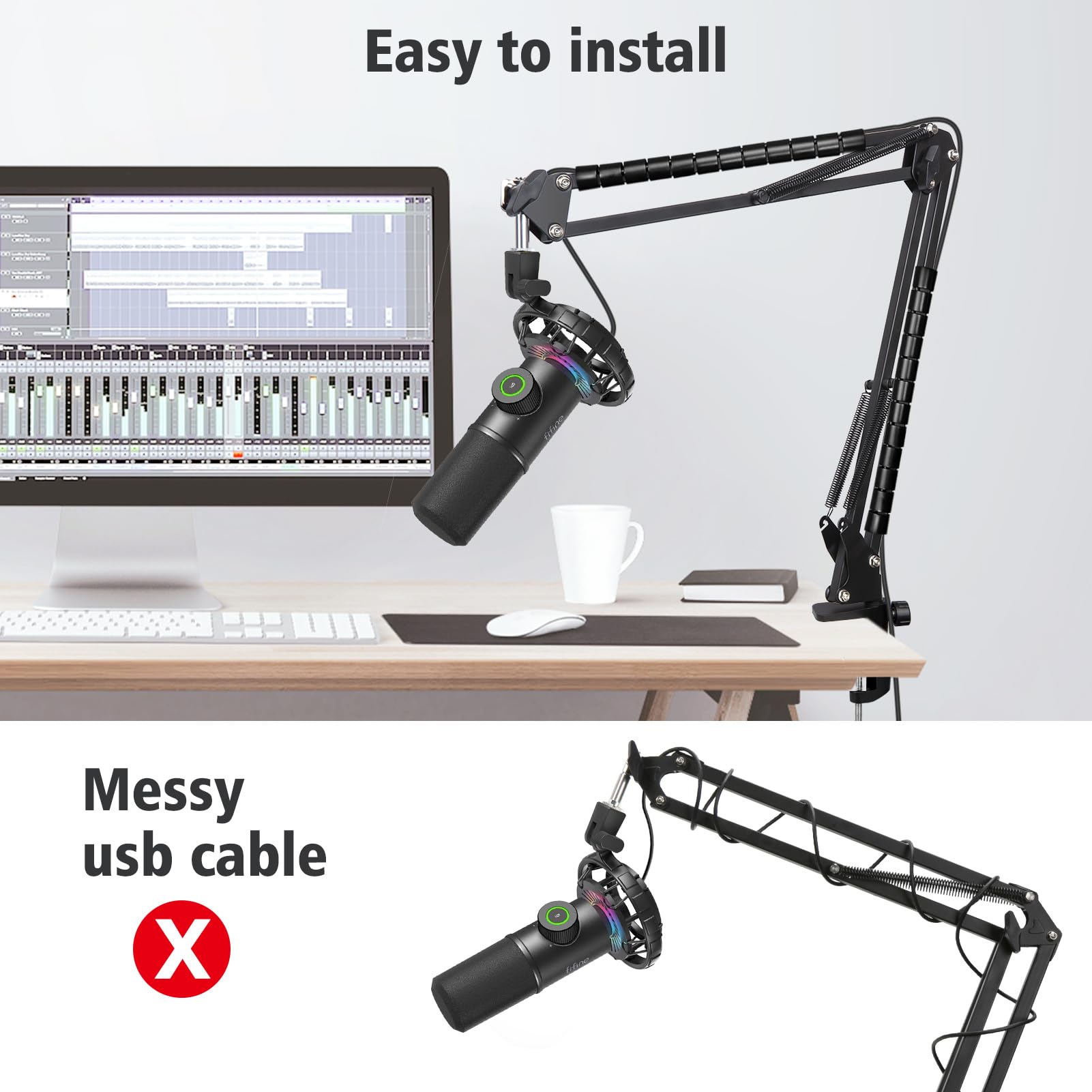 SUNMON Fifine K658 Boom Arm, Mic Stand Boom Arm Compatible with Fifine K658, Fifine Mic Boom Arm with 3/8'' to 5/8'' Screw Adapt