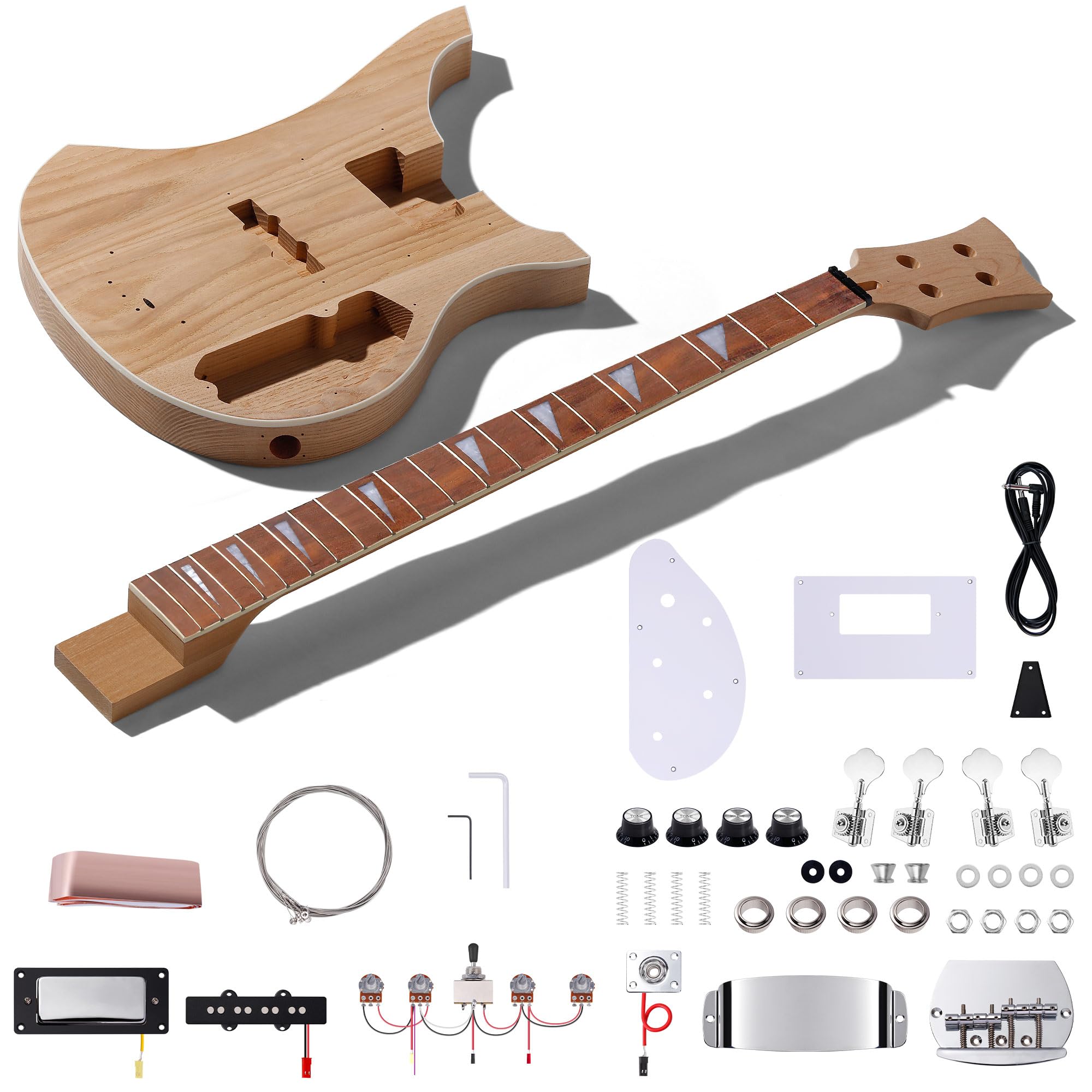 Leo Jaymz Diy Electric Bass Guitar Kits - Roasted Ash Wood Body, Maple Neck And Laurel Wood Fingerboard - Fully Components Inclu