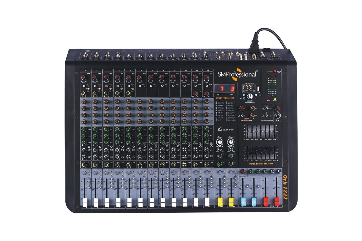 ORB-1222 Studiomaster Professional 12 channel DJ mixer with One Knob compression, DSP-based dual multi-EFX processor, built-in U