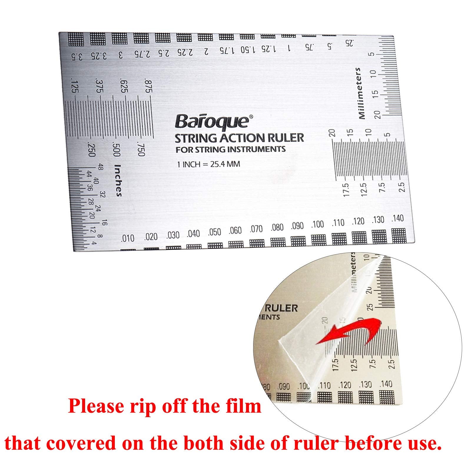 Baroque String Action Gauge Precise Guitar Ruler Set Up Tool Kit for Electric Bass and Acoustic Guitar