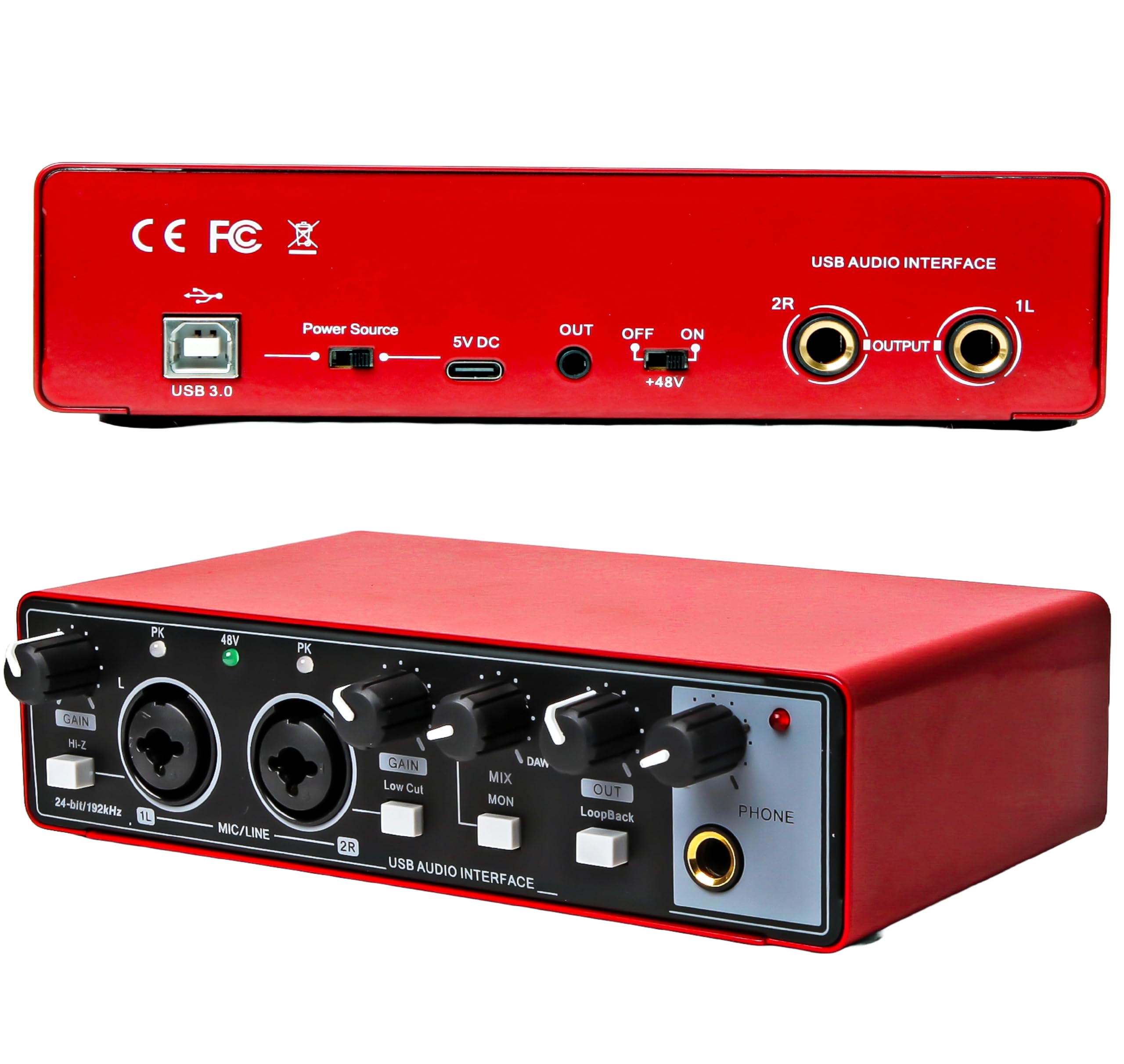 Powerpak Ai-06 2 Channel Audio Interface | 24-Bit/192Khz High Fidelity Recording, 48V Phantom Power Support | Xlr/Mic/Line Input