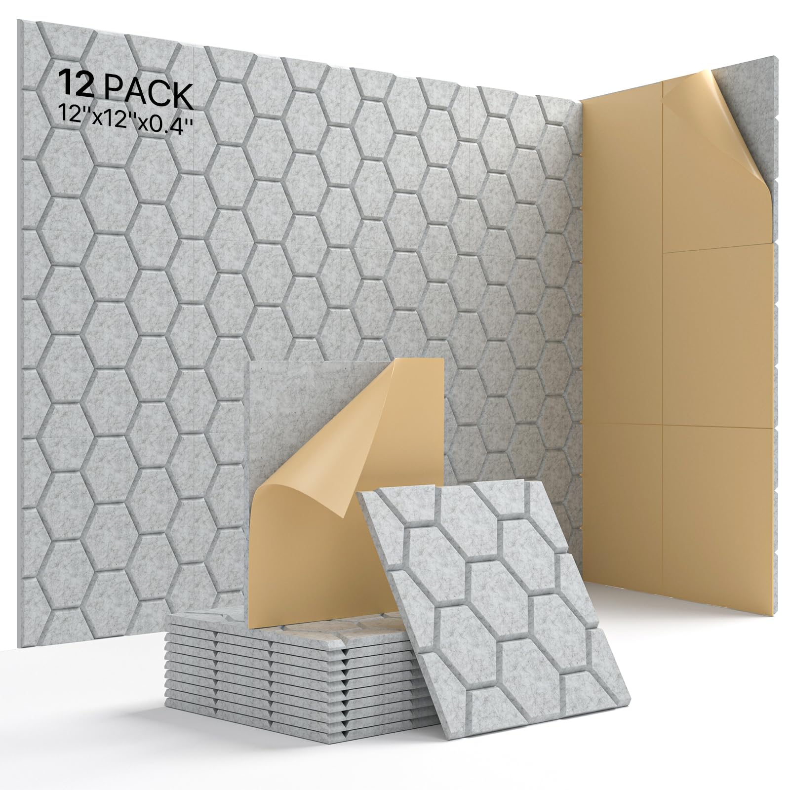 Sound Proof Foam Panels For Walls, Kuchoow Acoustic Panels Sound Absorbing, 12 Pack High Density Soundproof Wall Panels Self Adh