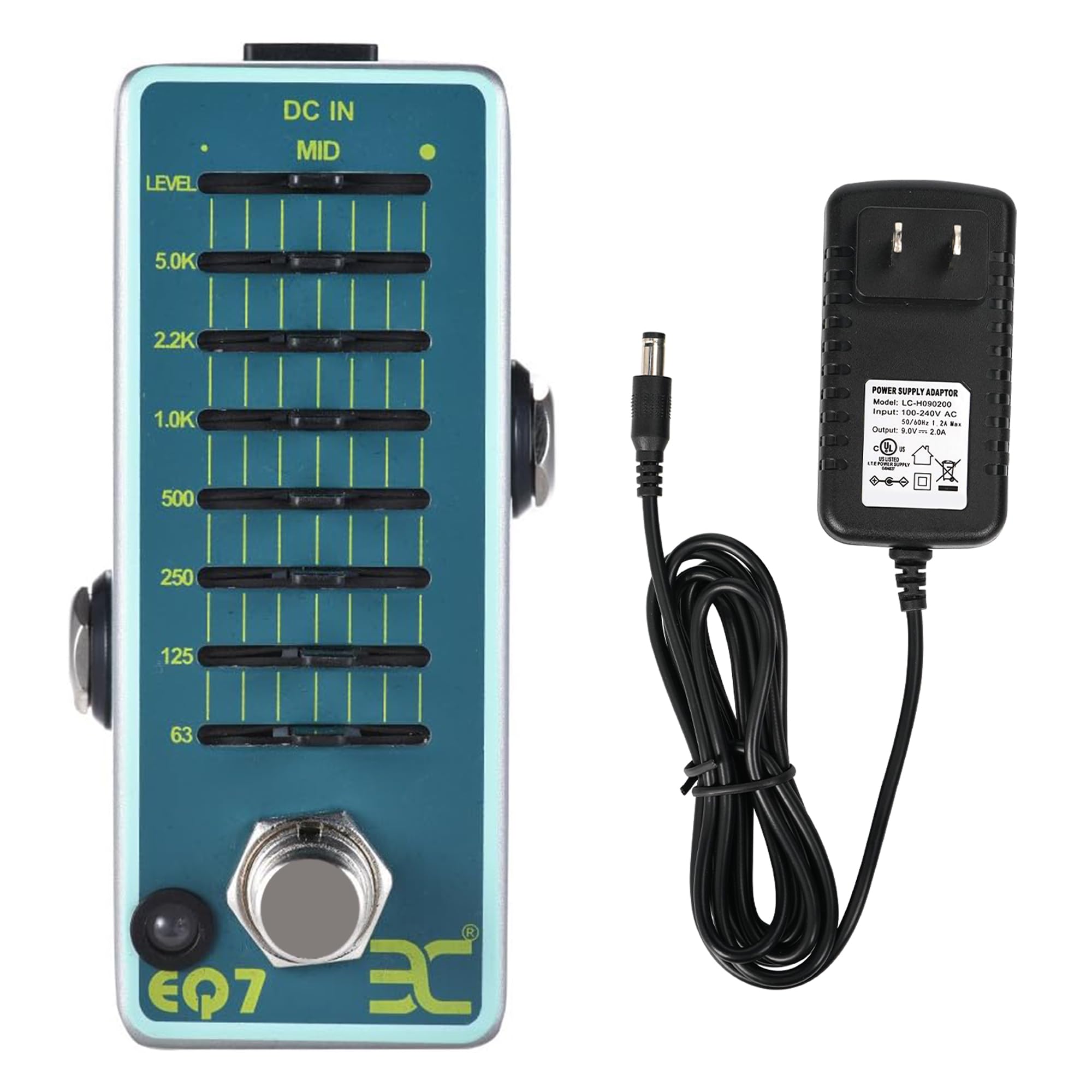 EX 7 Band EQ Mini Equalizer Guitar Pedal and Tip Negative 9V 2A Guitar Pedal Power Supply Adapter Pack