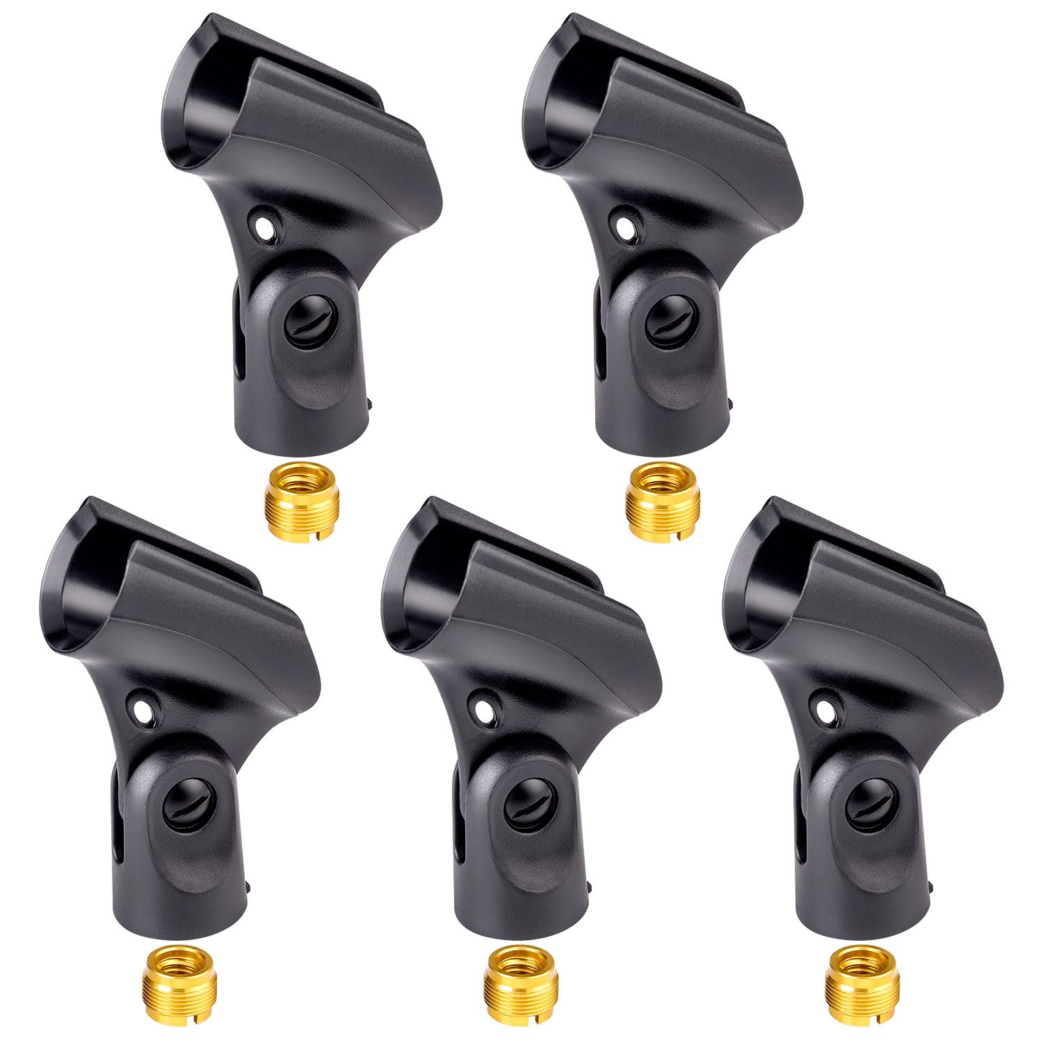 Universal Microphone Clip Holder with Nut Adapters 5/8 to 3/8,Black,5 Pack