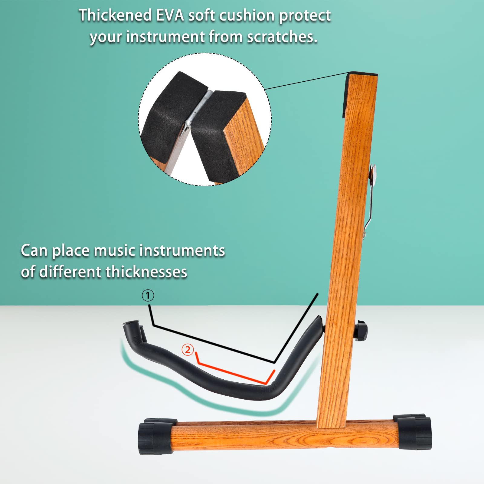 VANPHY Adjustable Beech Wood Guitar Stand Folding Electric Acoustic Guitar Stand Floor Bass Stand Wooden with Padded Classical b