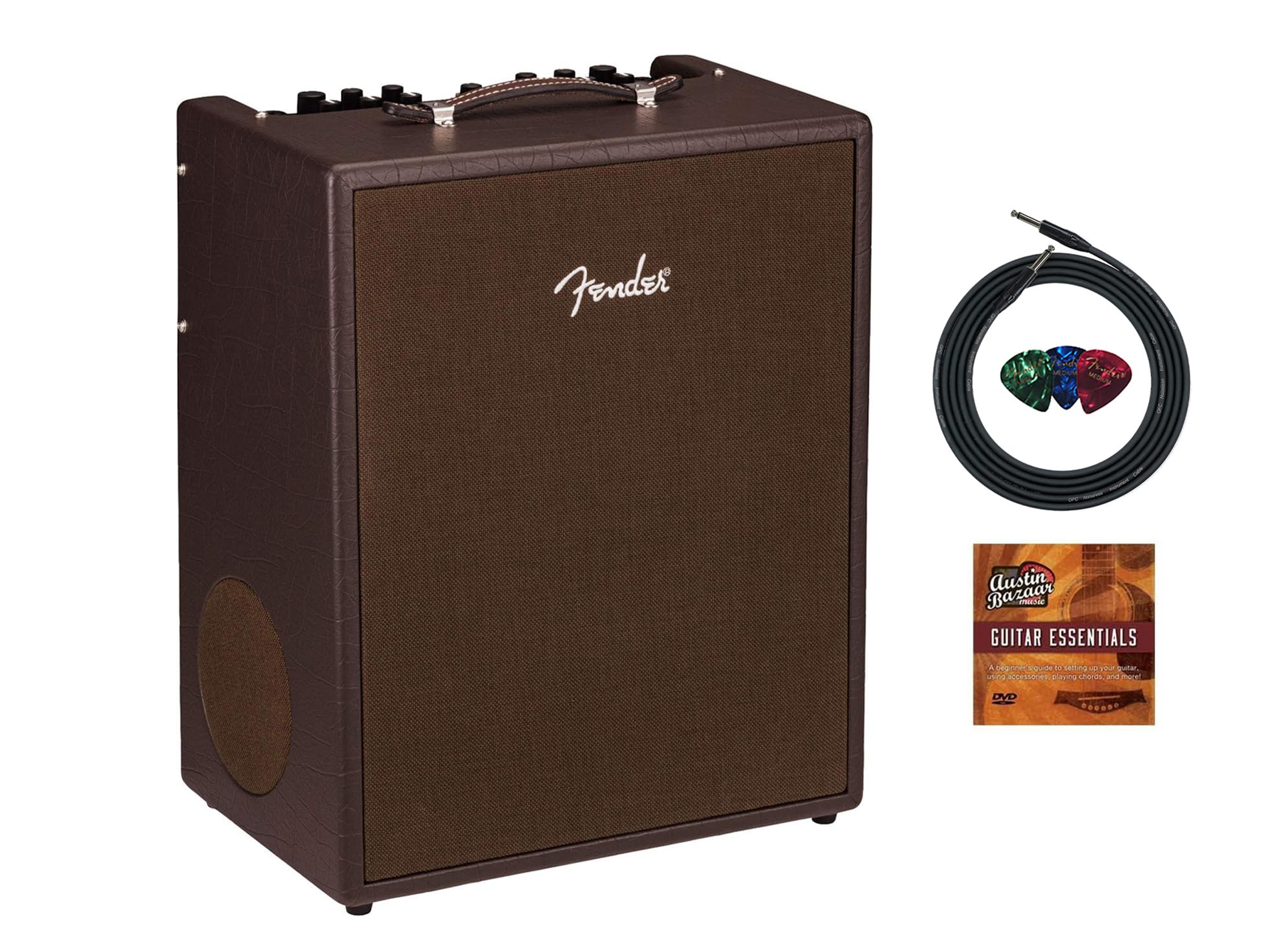 Fender Acoustic Sfx Ii Acoustic Guitar Combo Amplifier Bundle With Instrument Cable, Picks, And Austin Bazaar Instructional Dvd