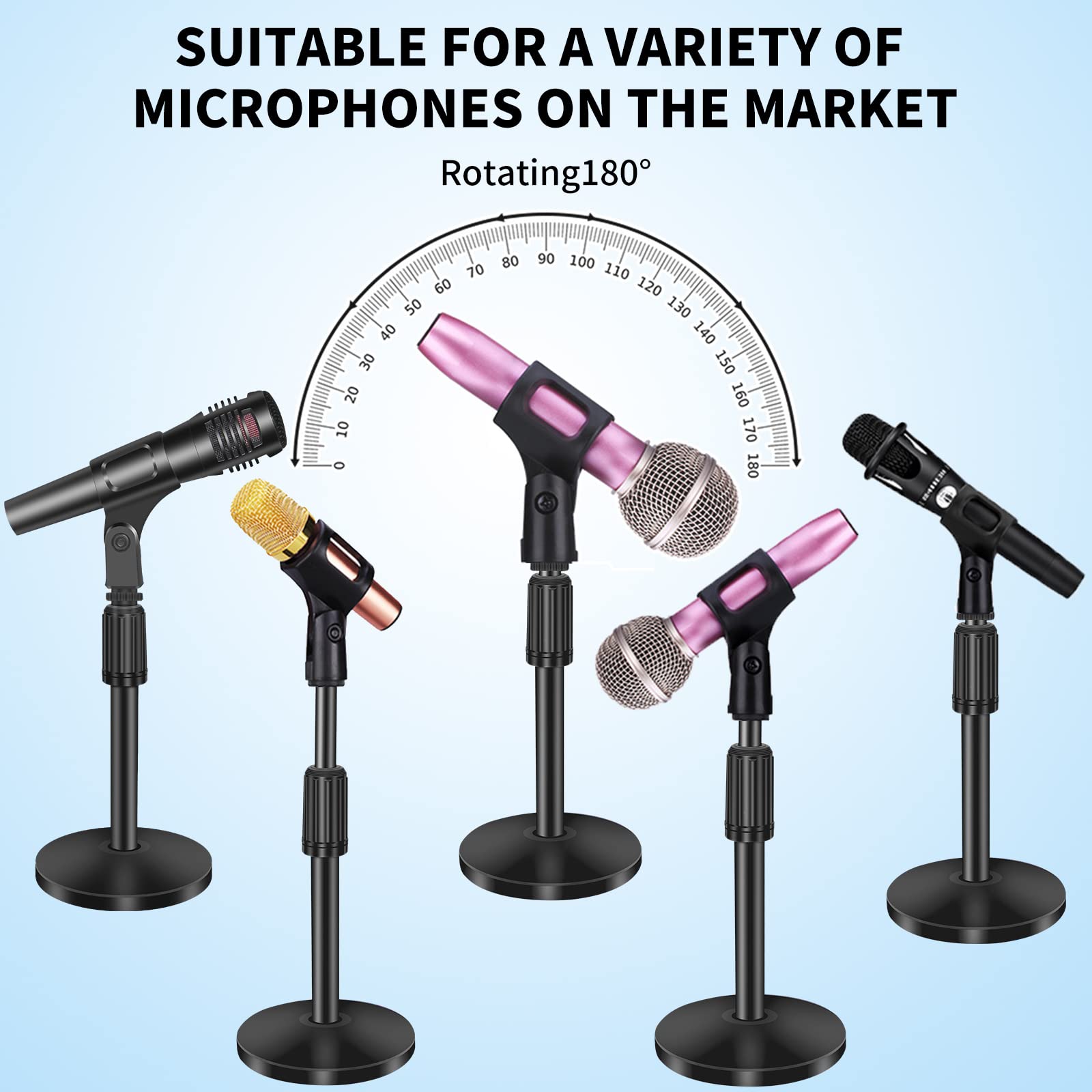 Small Desk Mic stand, Microphone Stand Desktop Adjustable Steel Table Mic Stand with Microphone Clip for Blue Yeti Snowball 10 I