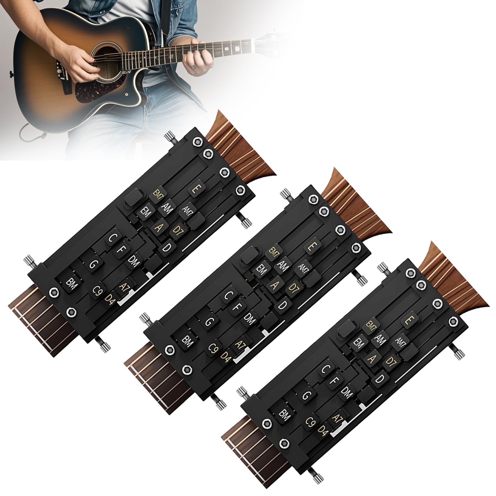 Guitar Chord Presser, Learn Guitar Chords Device, Beginner Guitar Chords Trainer, Portable Teaching Aids (3pcs)