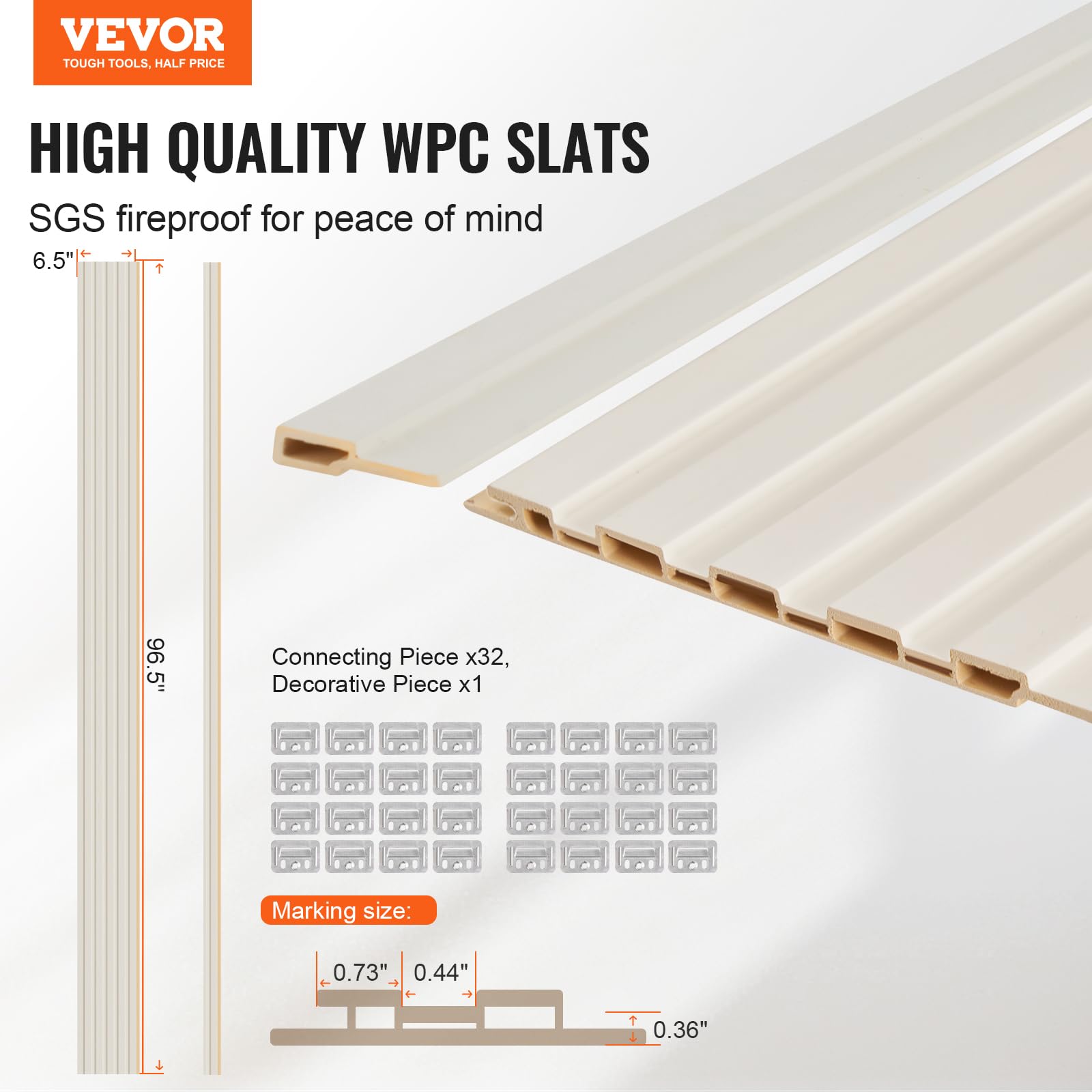 VEVOR Wood Slat Acoustic Panels, 8 PCS 96 x 6 inch, WPC Accent Wooden Wall Panels for Modern Interior Wall, Faux Wood Wall Board