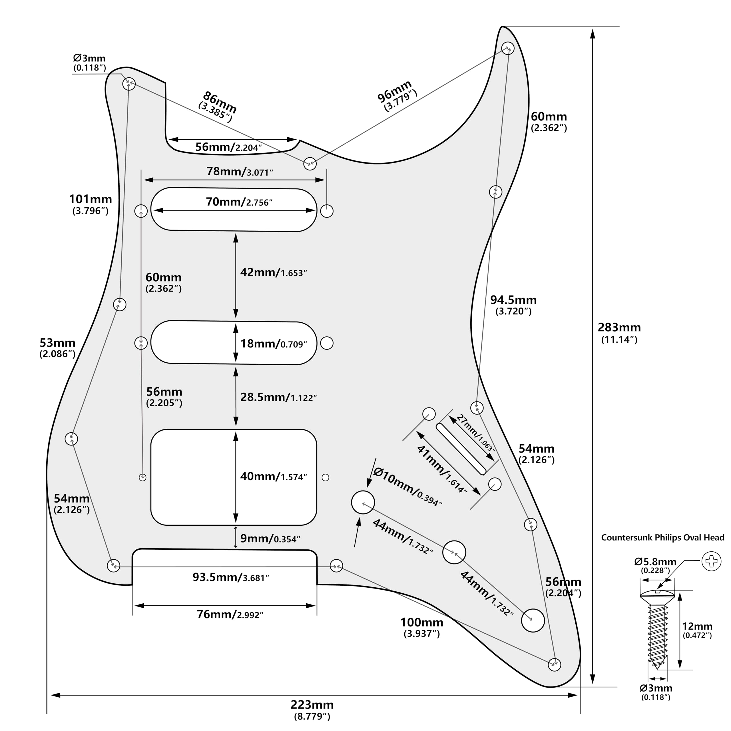 Banworks 1 Ply Strat HSS Pickguard 11-Hole Electric Guitar Pickguard SSH Scratch Plate for USA/Mexican Fender Modern Style Stand