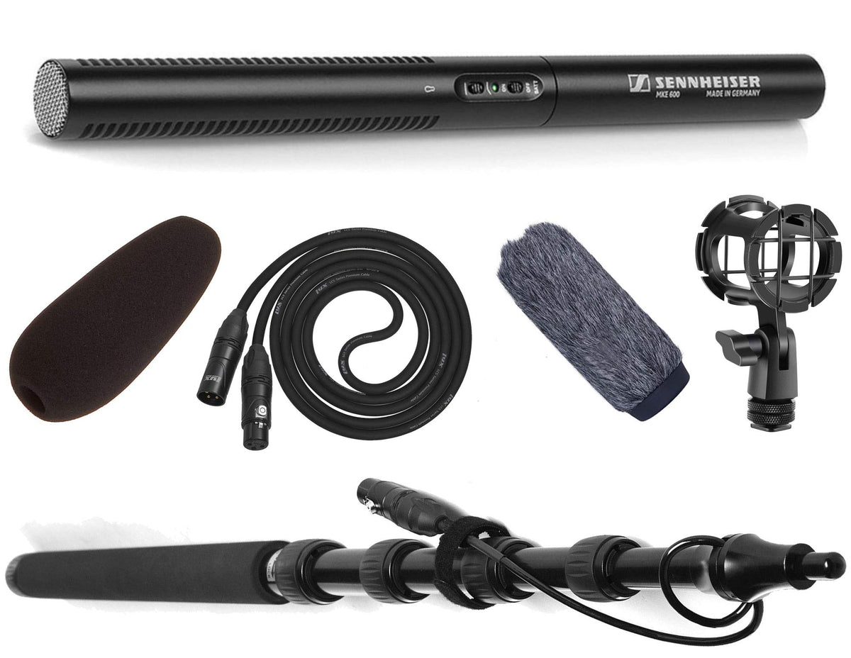 Sennheiser Mke 600 Video, Cinema And Broadcasting Shotgun Microphone Complete Kit With Lyxpro Boompole, Shockmount, Windscreen B
