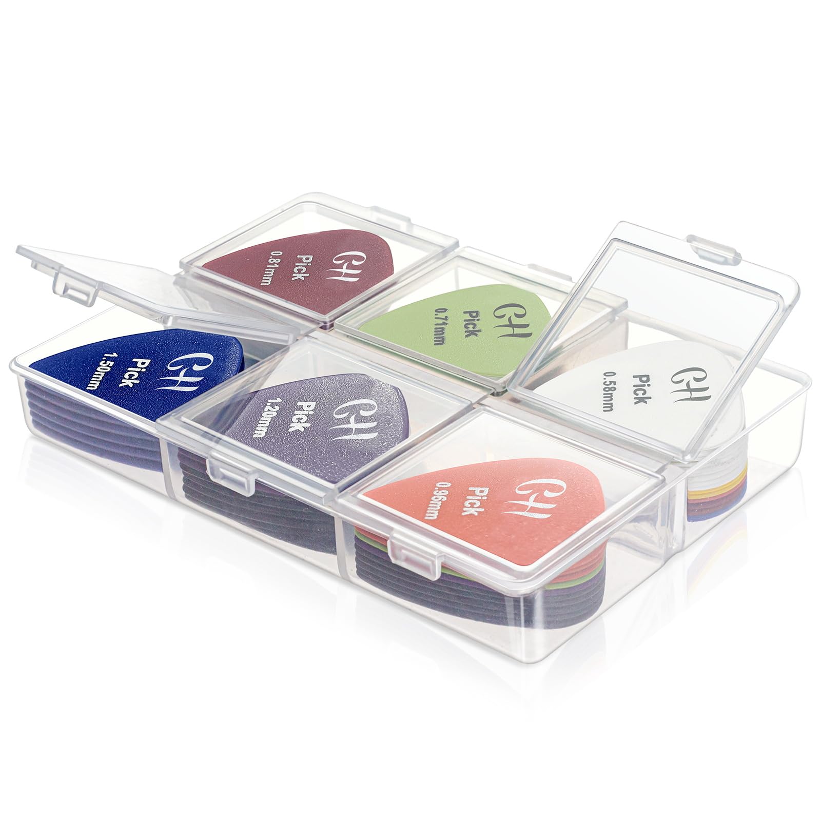 CollectHall Guitar Pick Holder, 6 Grid Guitar Pick Case, 60 Capacity, Guitar Pick Storage Box, Individual Lid, Box Only