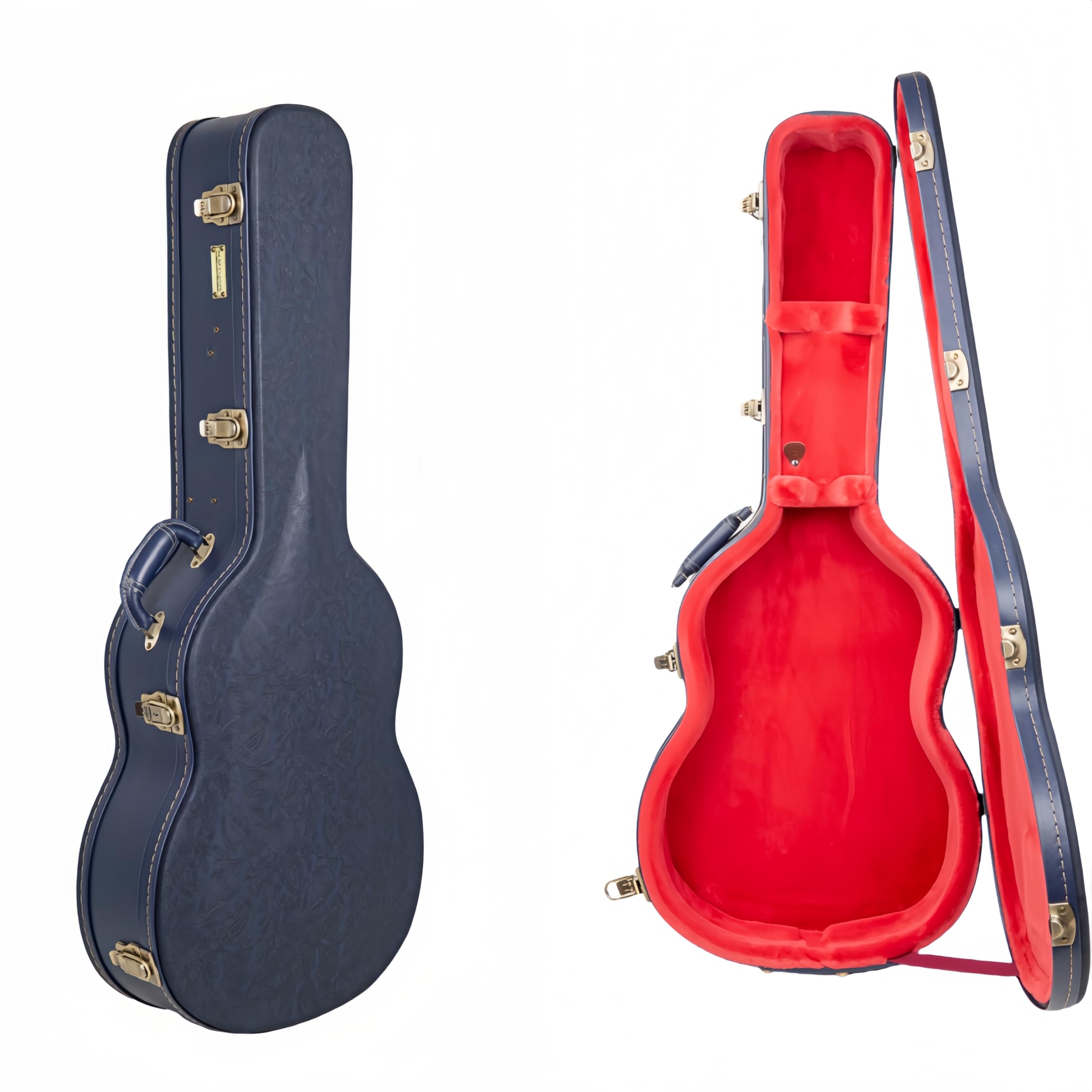 Crossrock Relief Series Classical Guitar Case For 4/4 Nylon-String | Carved Ocean Blue Finish, Deep Scarlett Velvet Interior, Lo