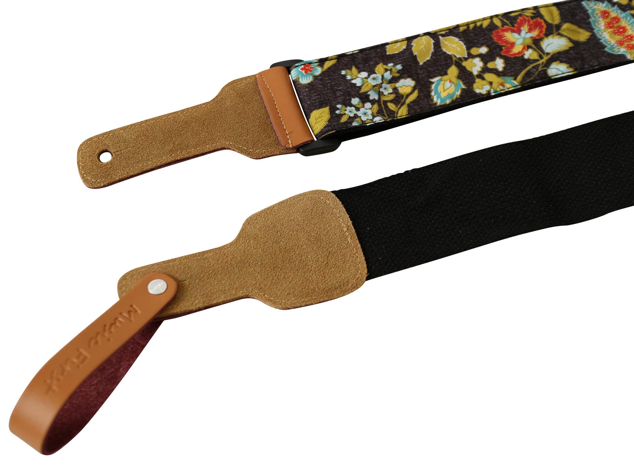 MUSIC FIRST Original Design, 2 inch width (5cm), Vintage French Country Style Floral    Soft Muslin & Genuine Leather Delux Banj
