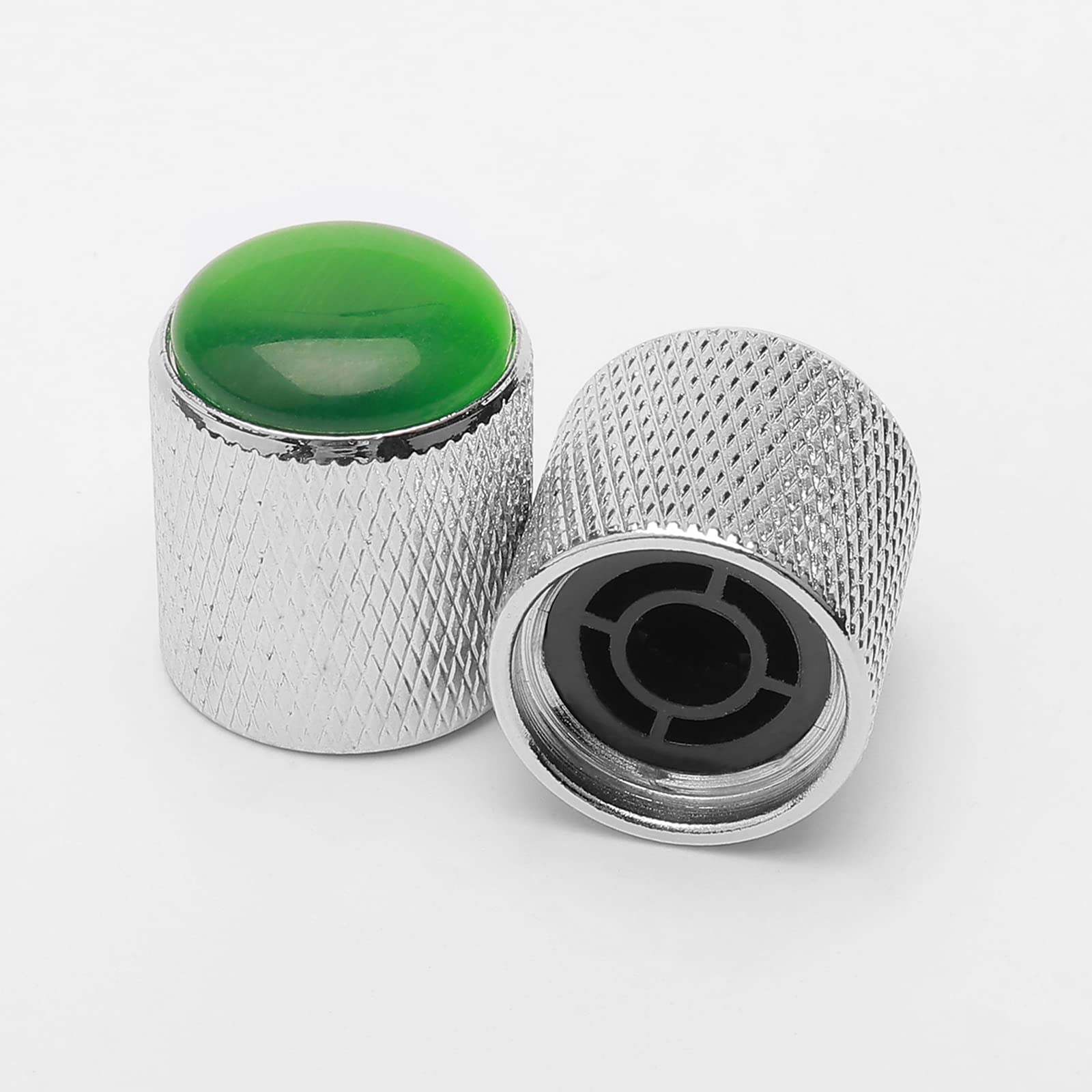 Unxuey 3PCS Sliver Guitar Control Knobs Volume Tone Knobs with Green Glass Dome for 6mm Shaft Pots