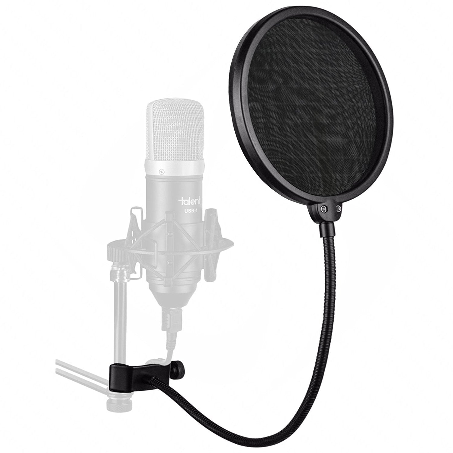 Jurez PF-100 6-inch Studio Microphone Pop Filter Shield Mask, Double Mesh Wind Screen with 360 Flexible Gooseneck and Quick Moun
