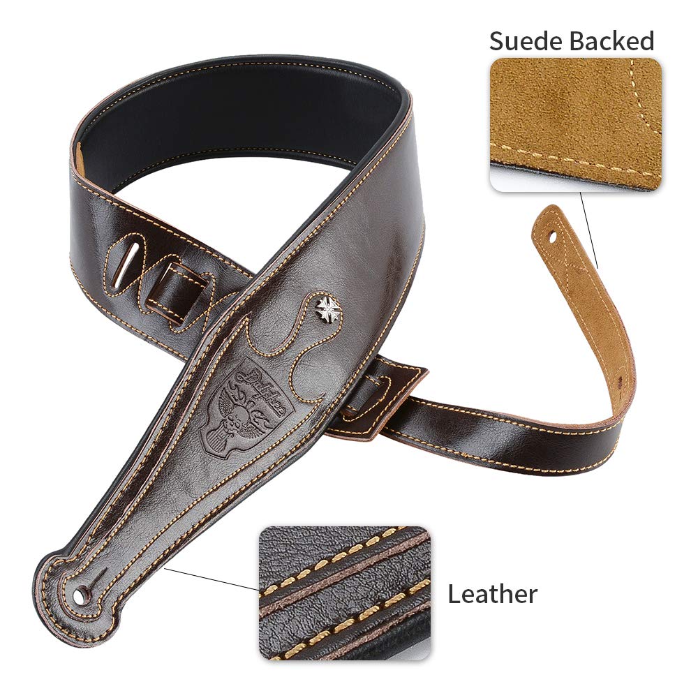 Dulphee Leather Guitar Strap, 3.15'' Genuine Leather Guitar Strap with Suede & Leather Lined for Bass, Electric Guitar and Acous