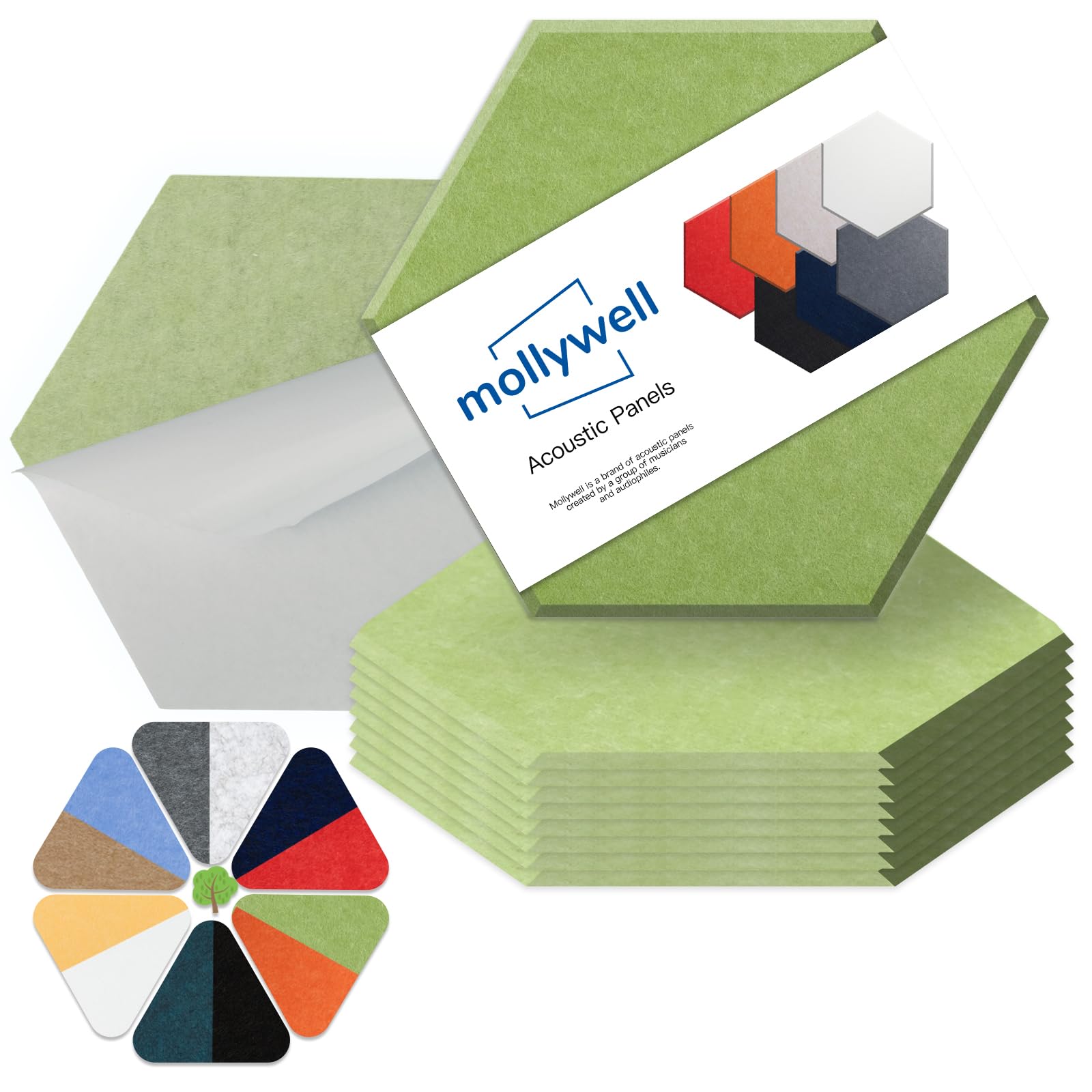 Mollywell Hexagon Acoustic Panels, High Density, Soundproofing, Decorative Noise Reduction Felt Wall Tiles For Ceilings, Home Of