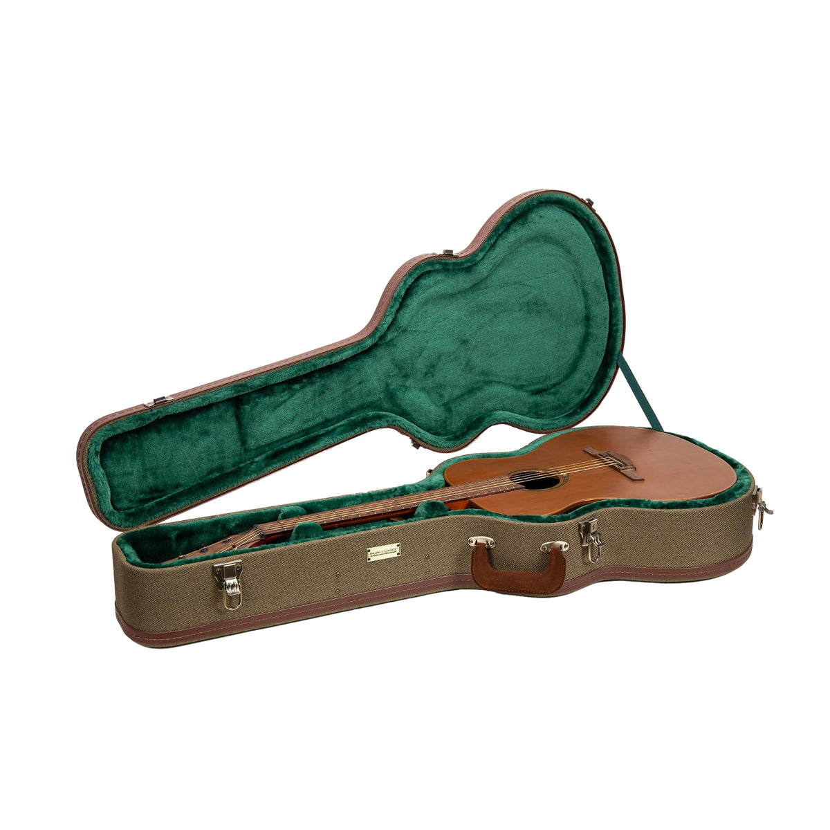 Crossrock Master Series Om Acoustic Guitar Case For Martin 000-14 Fret | Olive Green Eco Tweed Fabric, Re-Engineered Shell, Leat