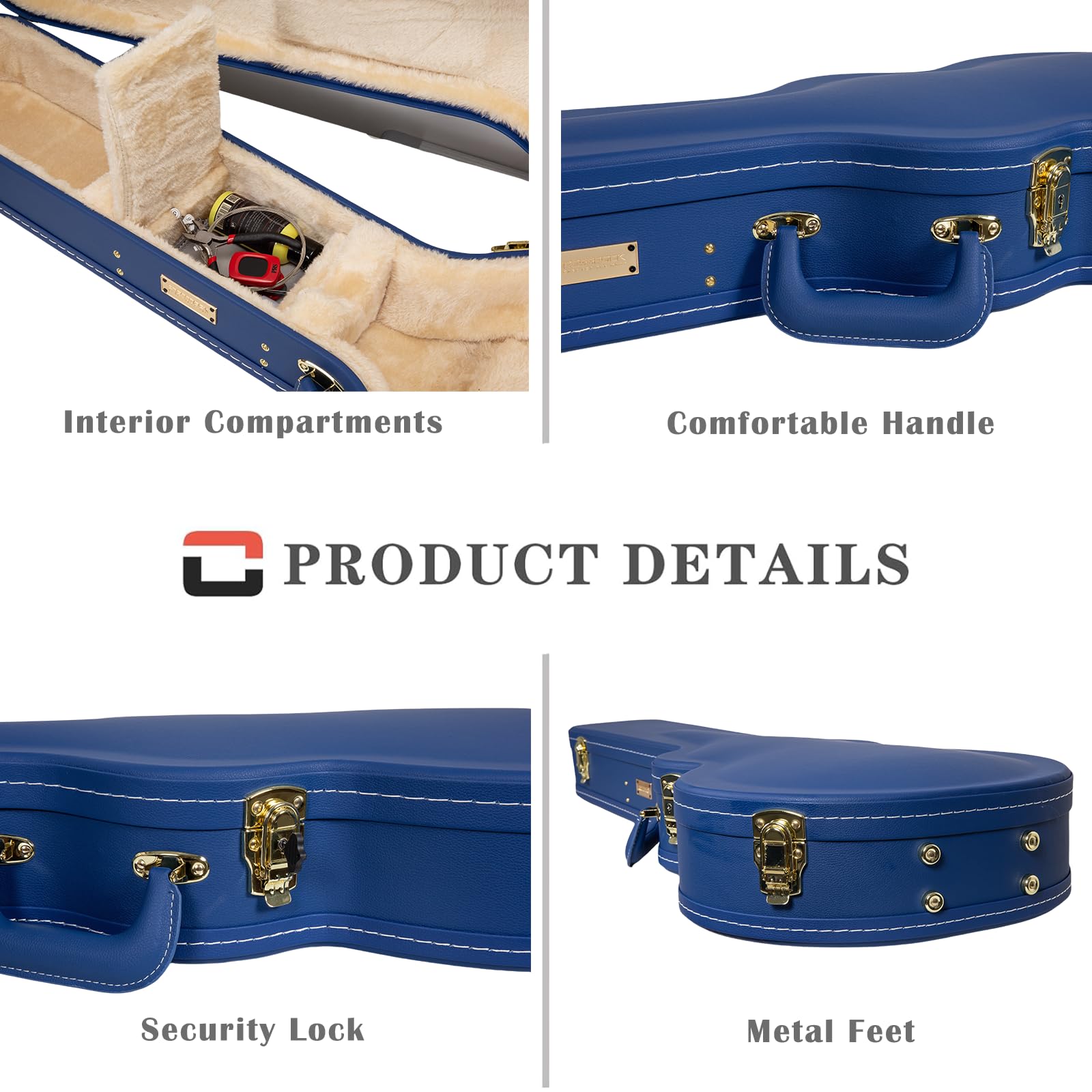 Crossrock Wooden Acoustic Guitar Case for Martin 000-12 Fret | Vibrant Blue Faux Leather, Beige Plush Interior, Lock - Designer