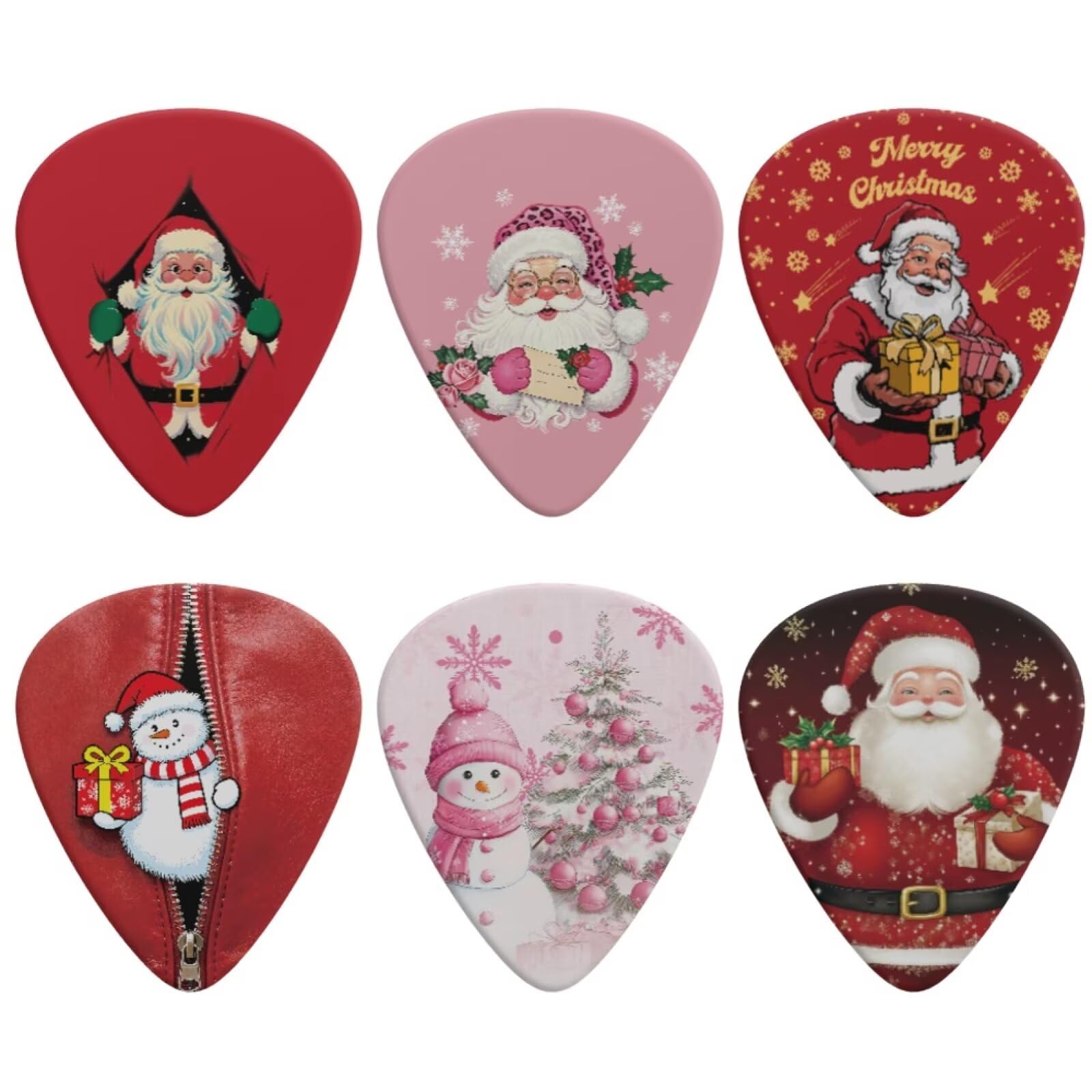Jeiento 6 Pack Christmas Santa Claus Guitar Picks for Electric Guitar Bass Triangle and Thin Music Gifts for Women Men
