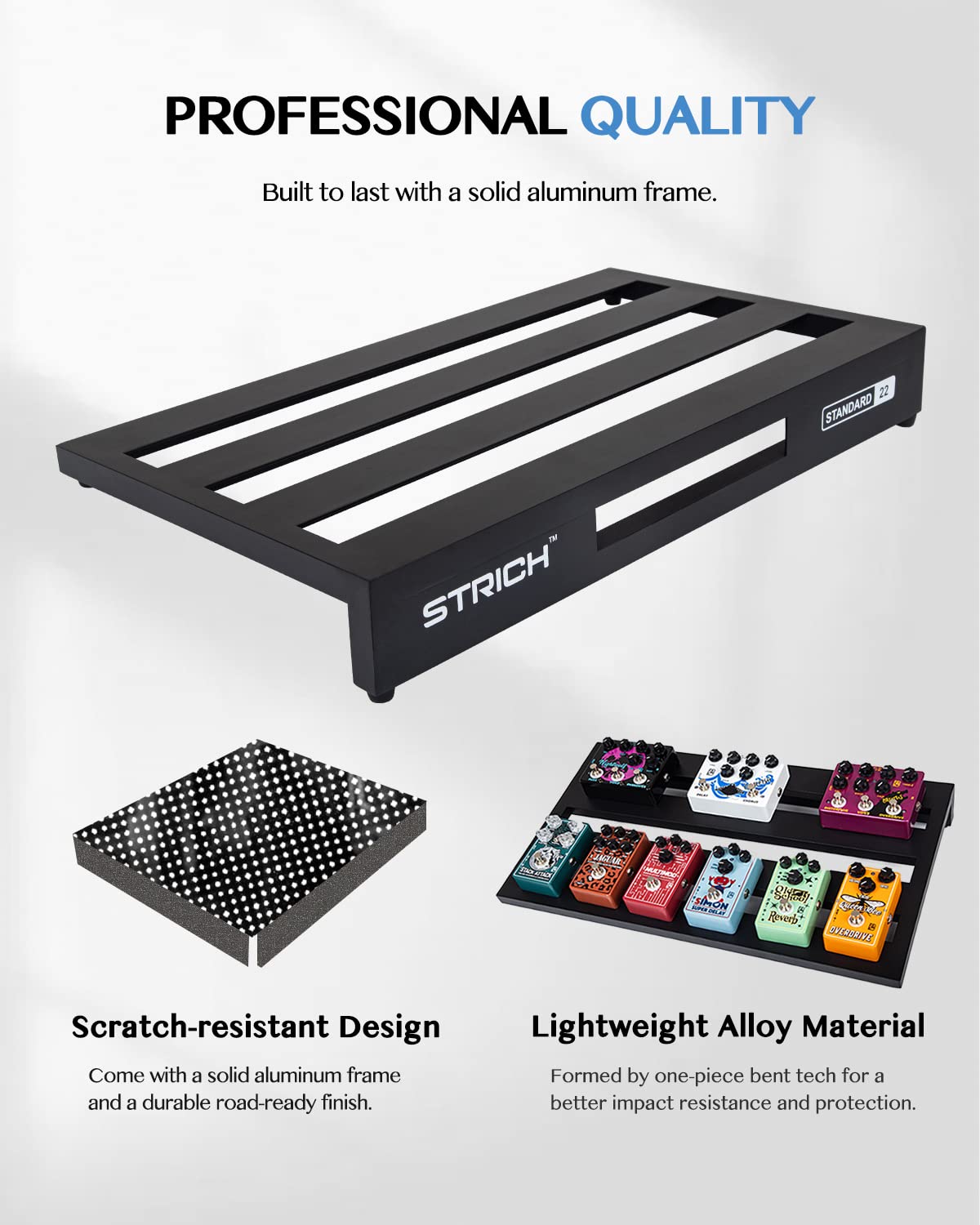 STRICH Guitar Pedal Board Aluminum Alloy 2.65lb Lightweight Effect Pedalboard 22'' x 12.5'' with Carry Bag, STANDARD 22 (Angled)