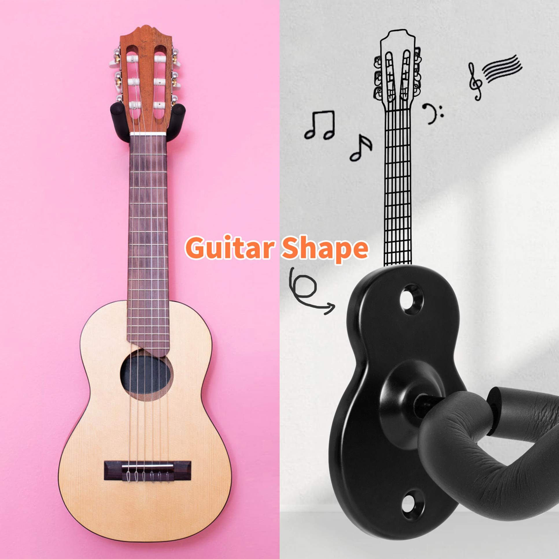 WOGOD Guitar Wall Mount Hanger 2 Pack Acoustic Holders Electric Hooks Classical Bass Ukulele Stands Display - Metal Home and Stu