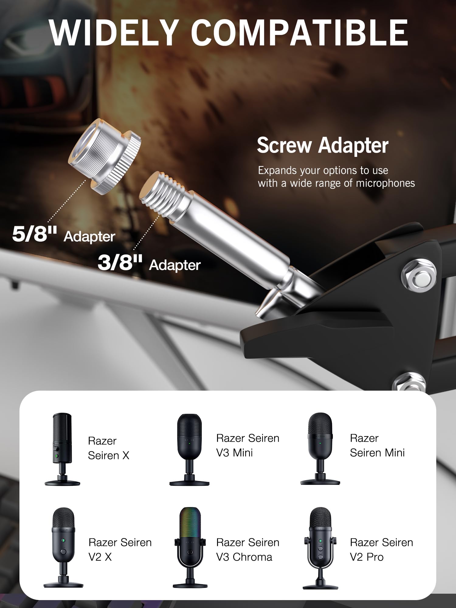 Seiren V3 Mini Boom Arm - Mic Arm for Razer Mini, Seiren V2, Seiren X and Most Microphone, Adjustable Boom Scissor Arm Stand wit